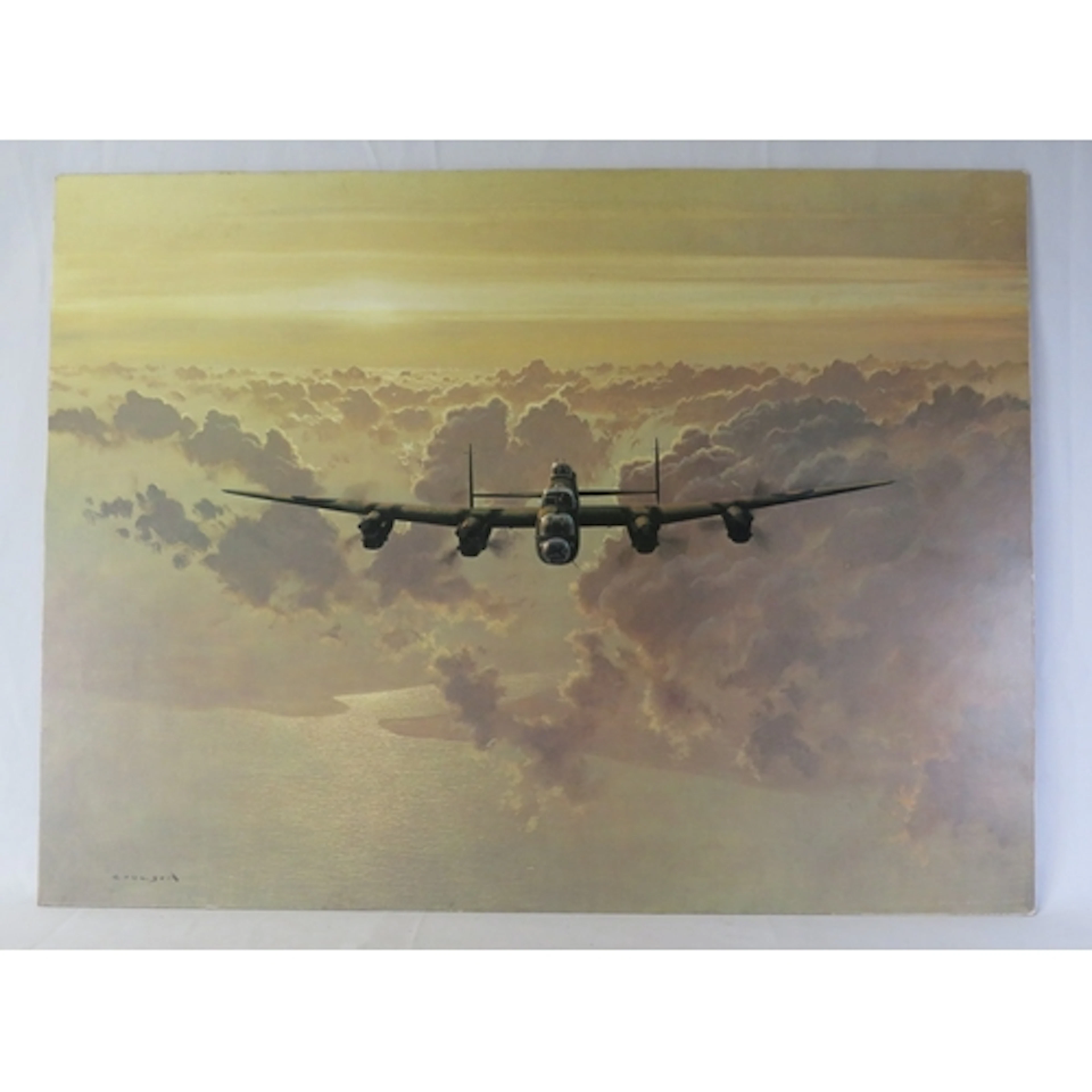 Print on Board, Lancaster bomber crossing the east coat by G...