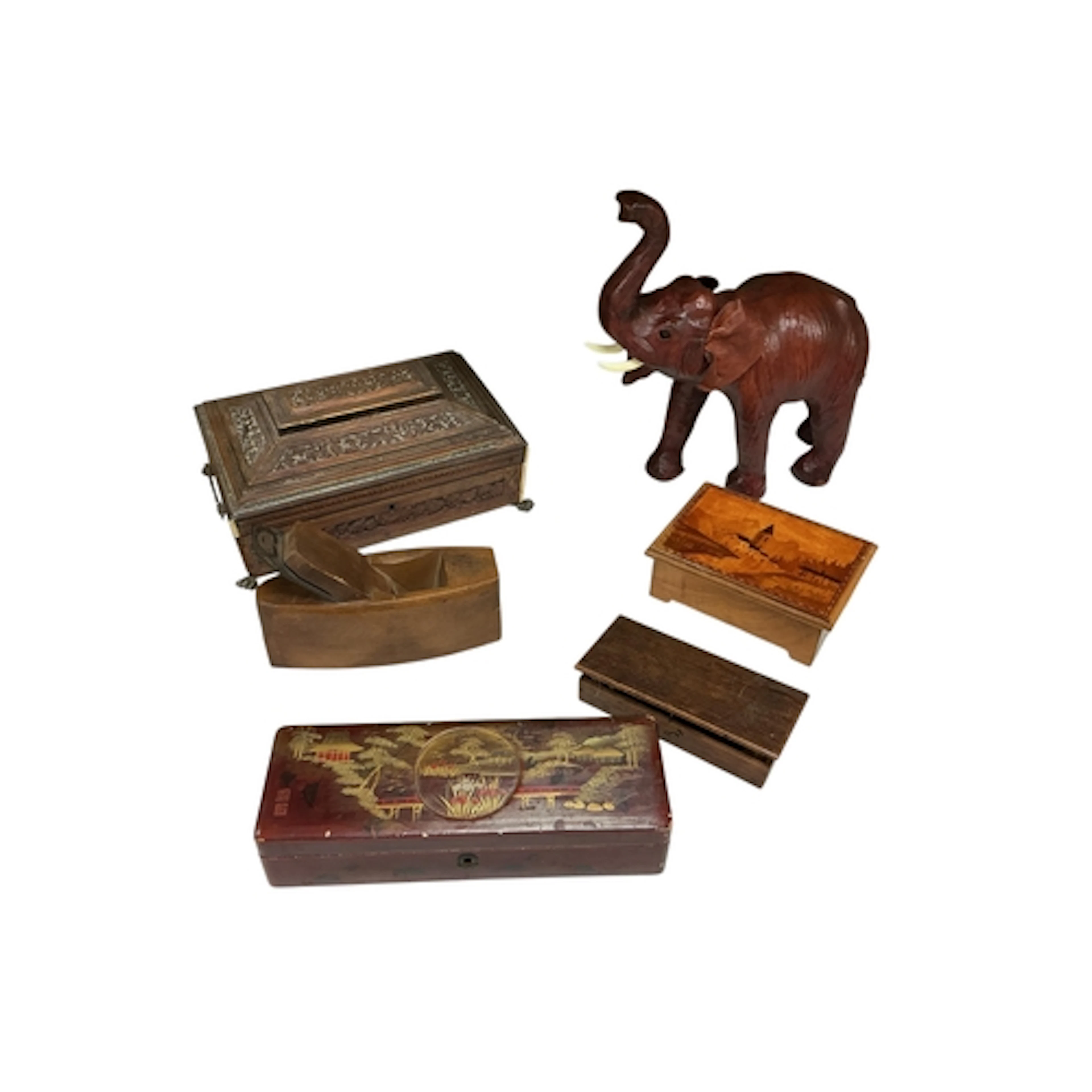A collection of three decorative boxes to include a sandalwo...
