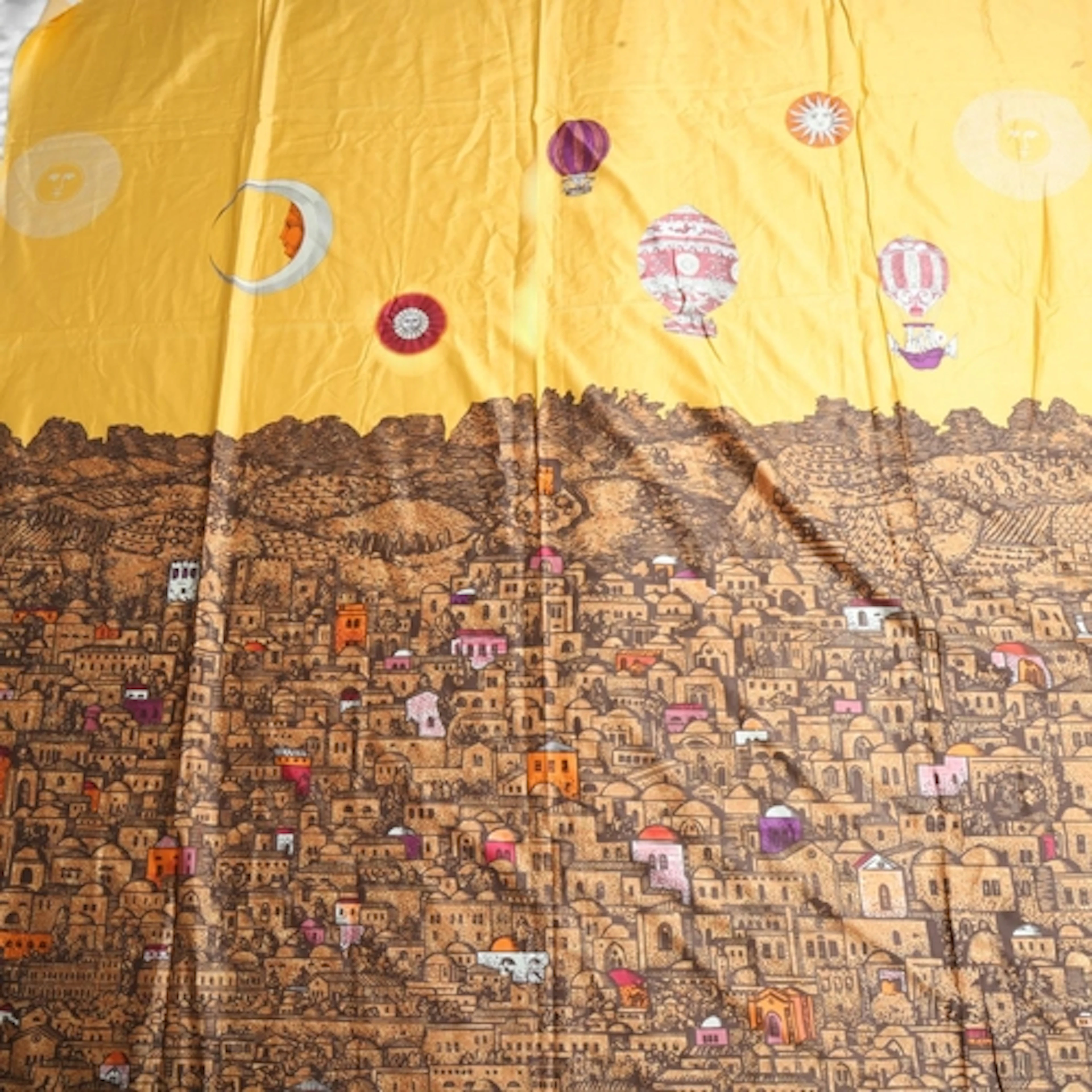 Fornasetti, Italy, "Gerusalemme di Notte",a large cotton mix...