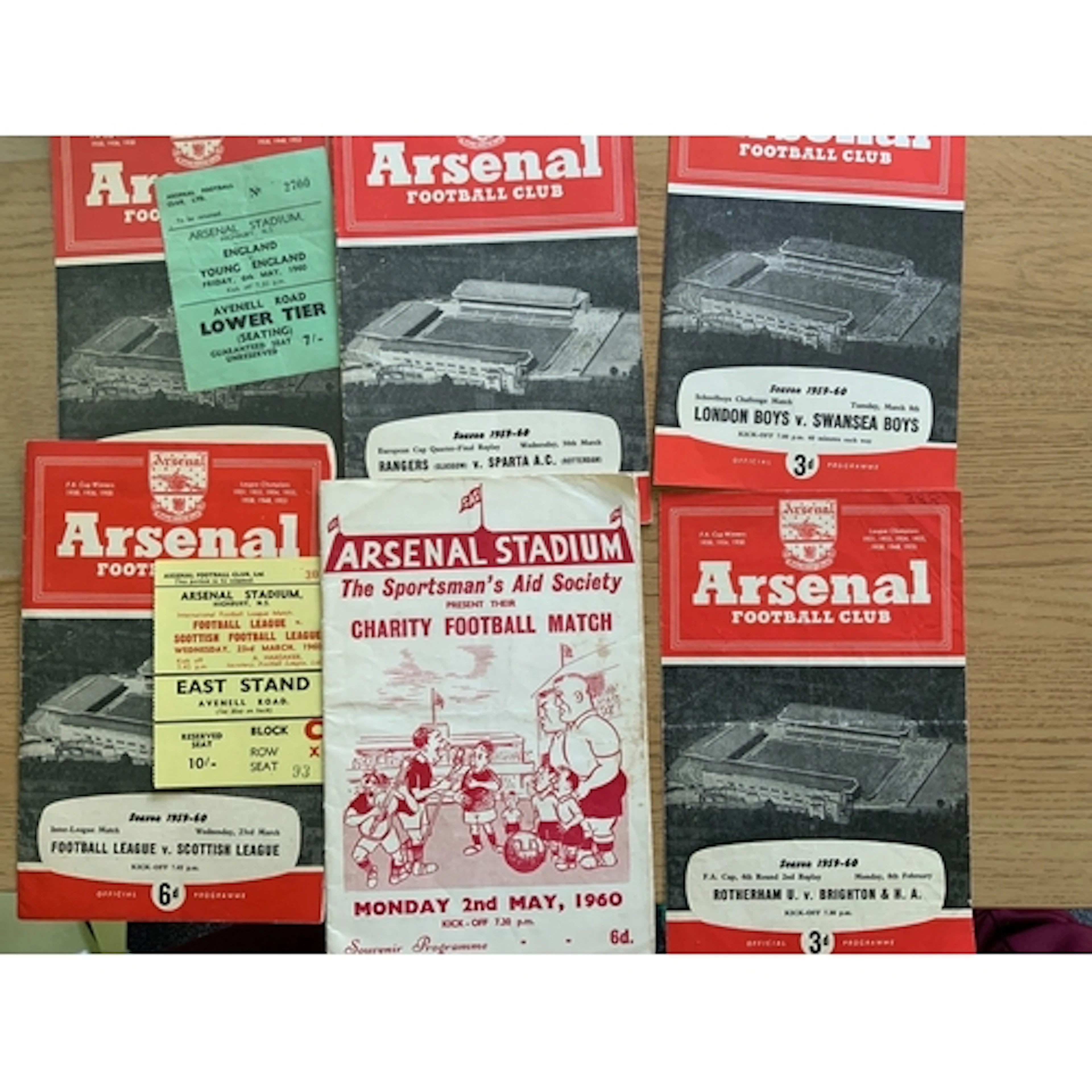 59/60 Football Programmes + Tickets Of Matches At Arsenal: P...