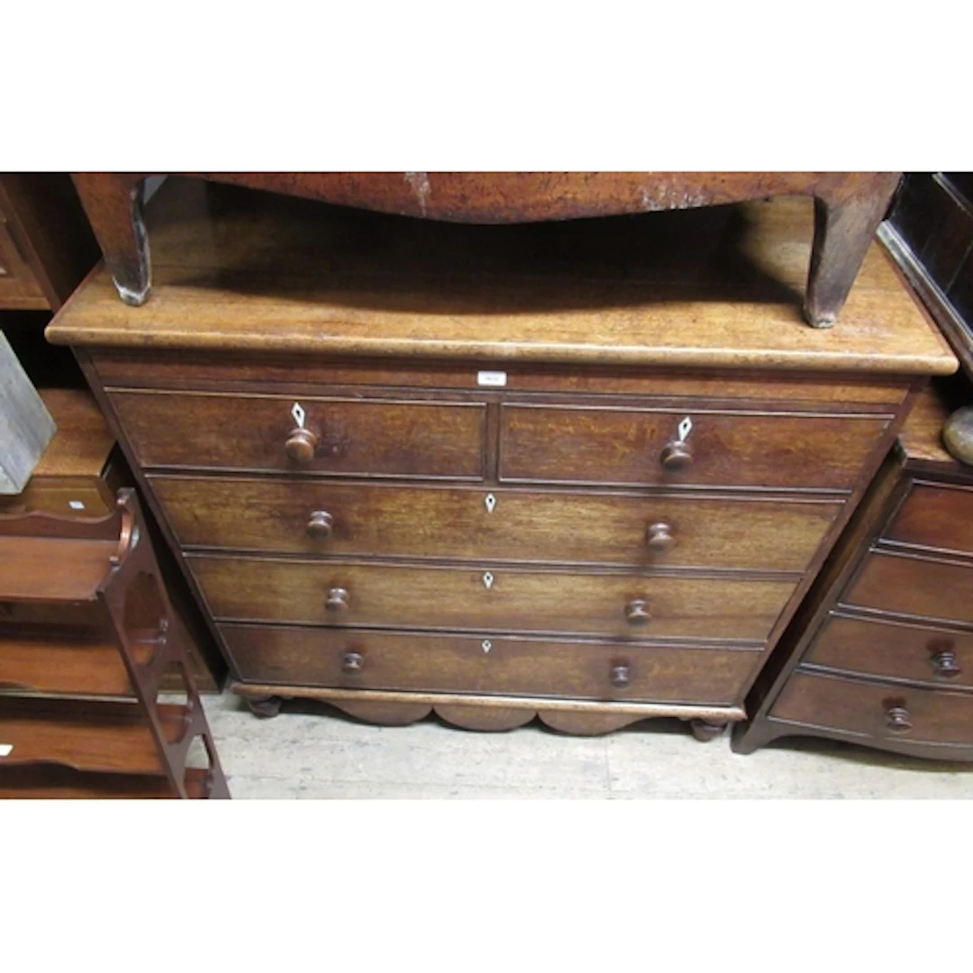 Victorian oak straight front chest of two short and three lo...