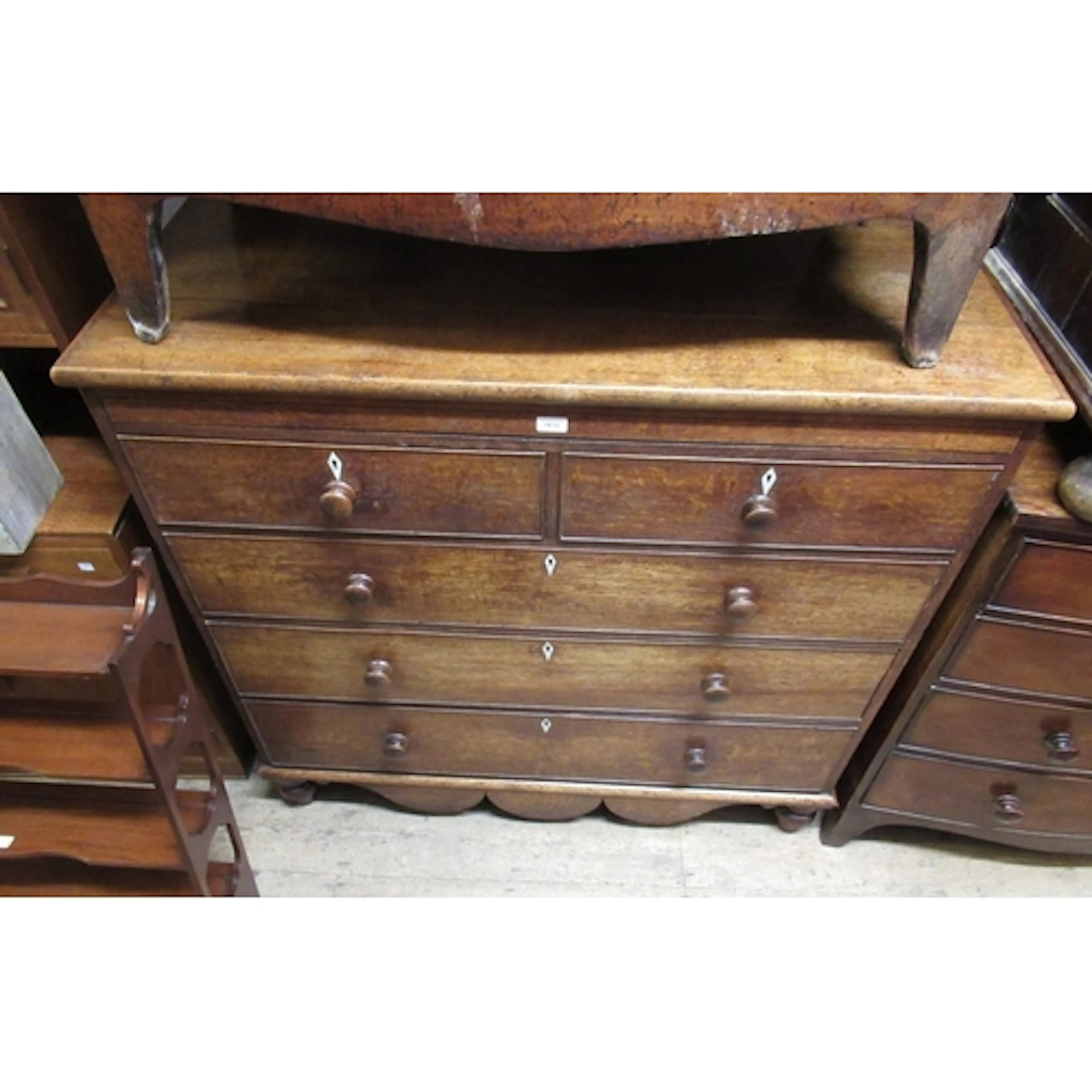 Victorian oak straight front chest of two short and three lo...