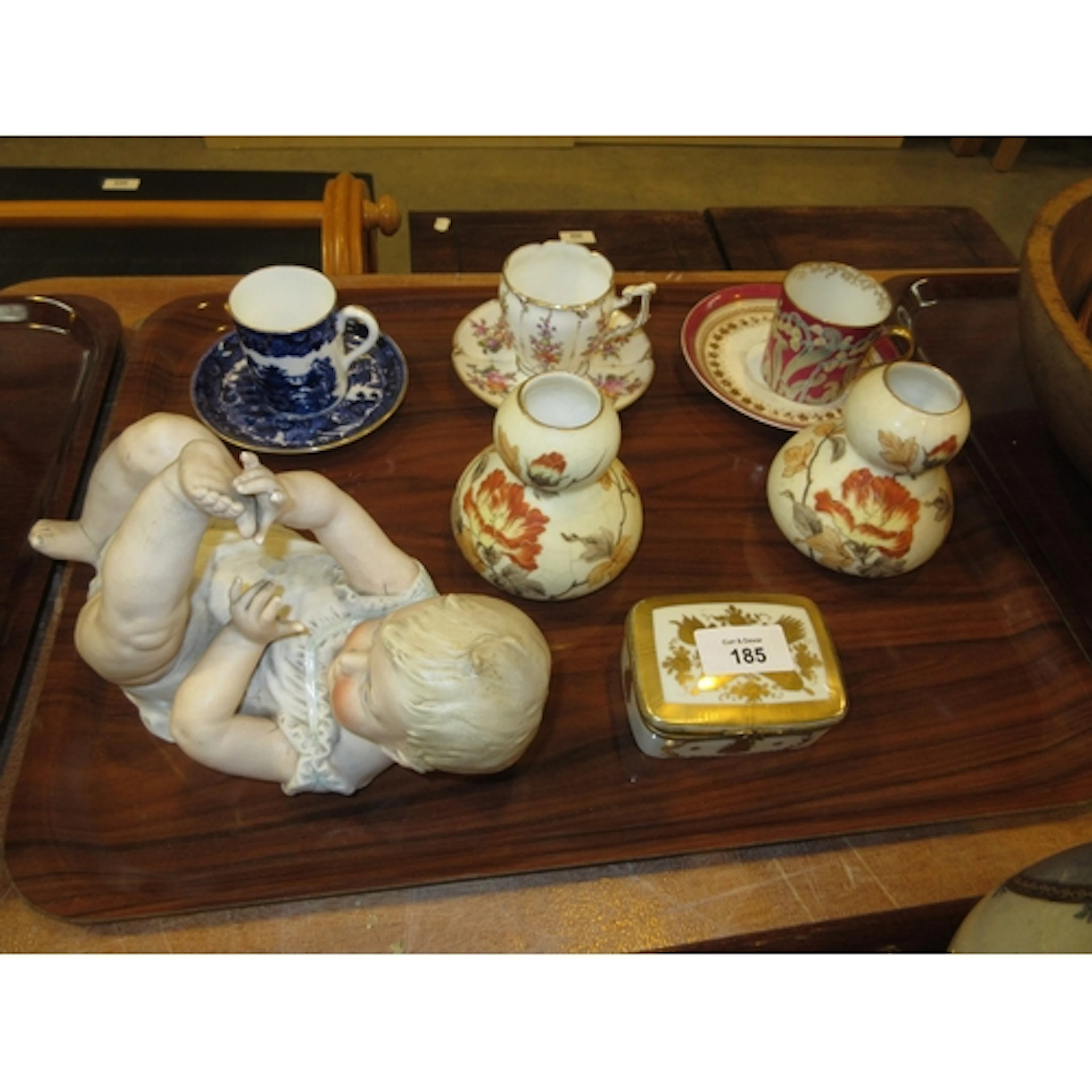 Victorian Heubach Porcelain Piano Baby, Trinket Box, Pair of...