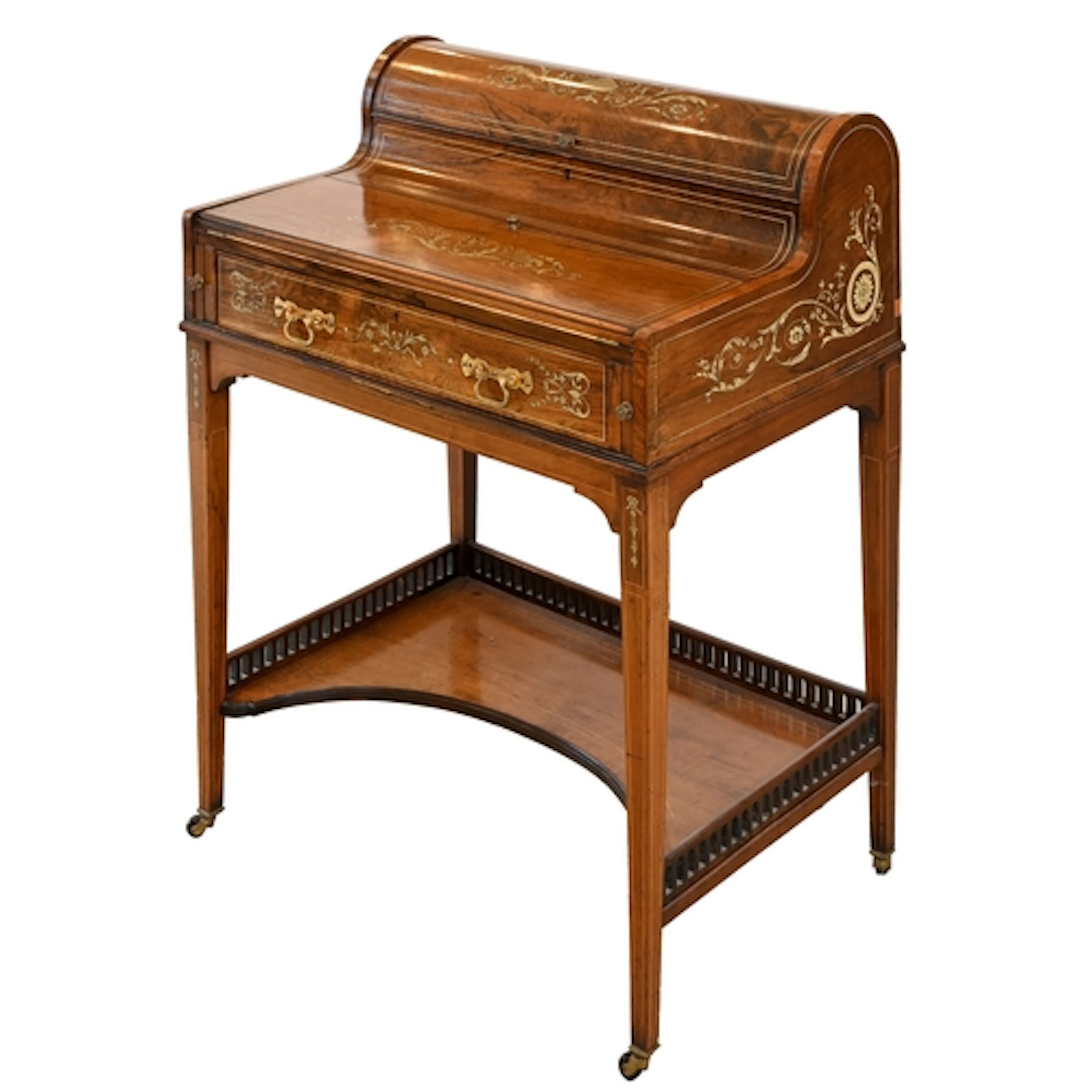 A Victorian bone-inlaid rosewood enclosed writing table, c19...