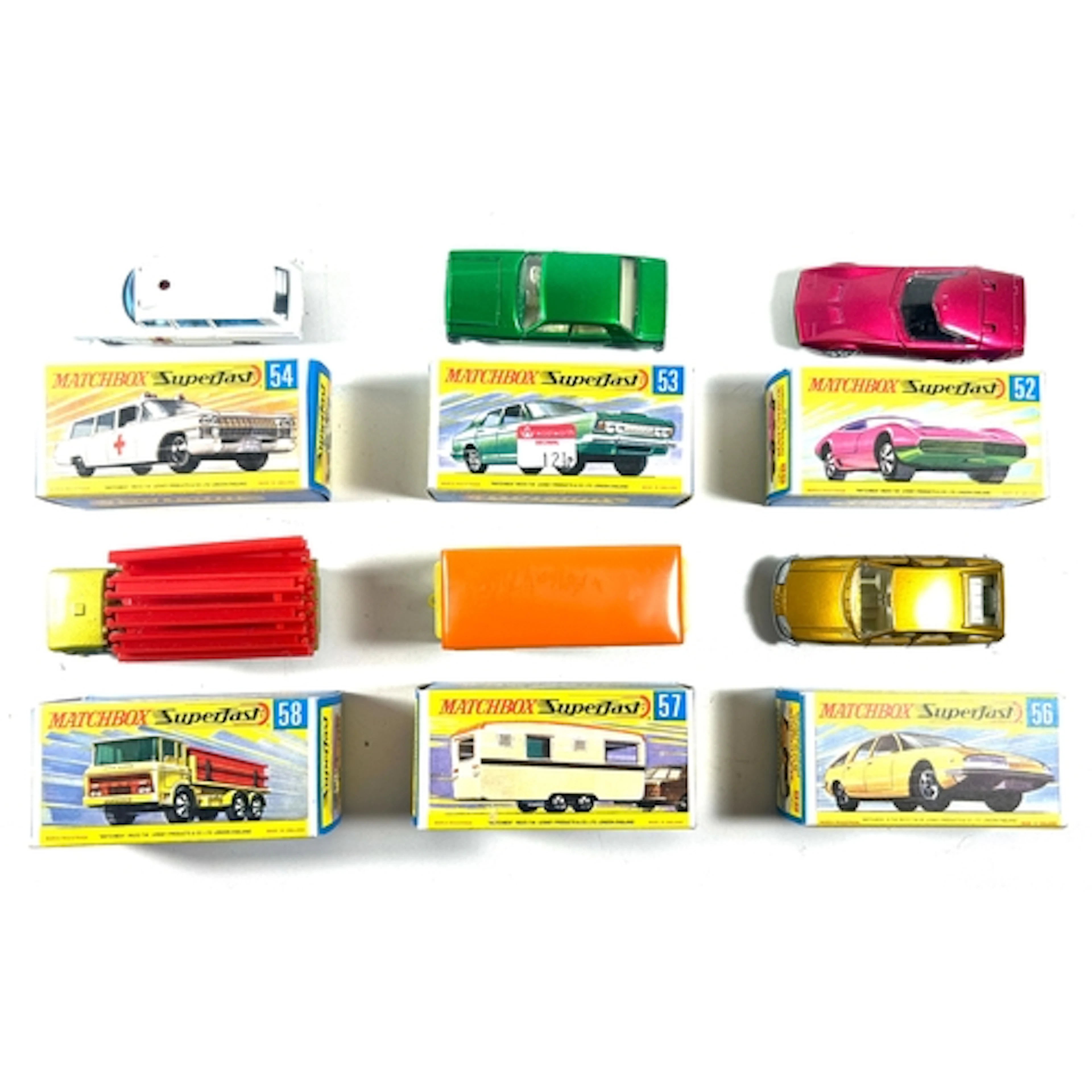 6 Matchbox Superfast. No.52 Dodge Charger MKIII, No.53 Ford ...