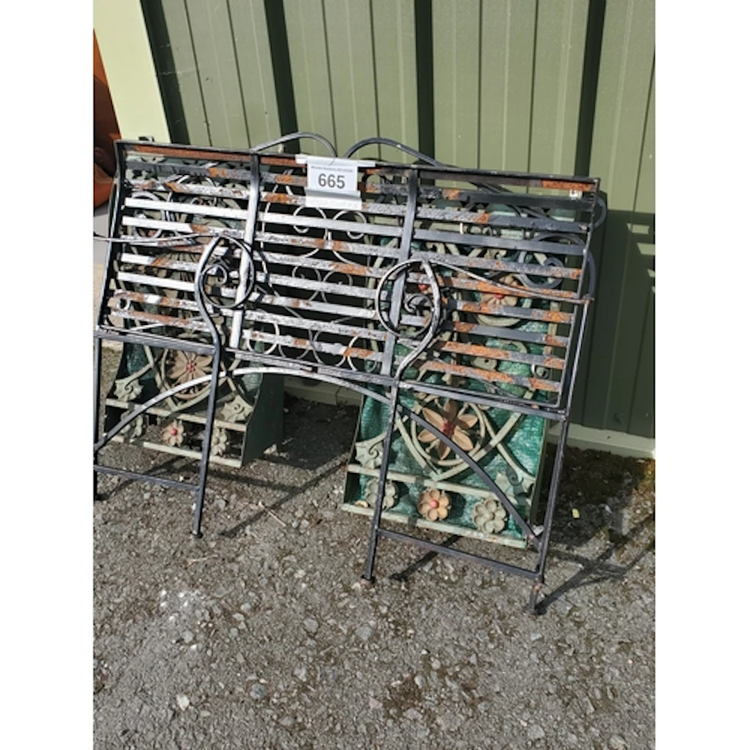 A folding cast iron Bench and a pair of Victorian cast iron ...