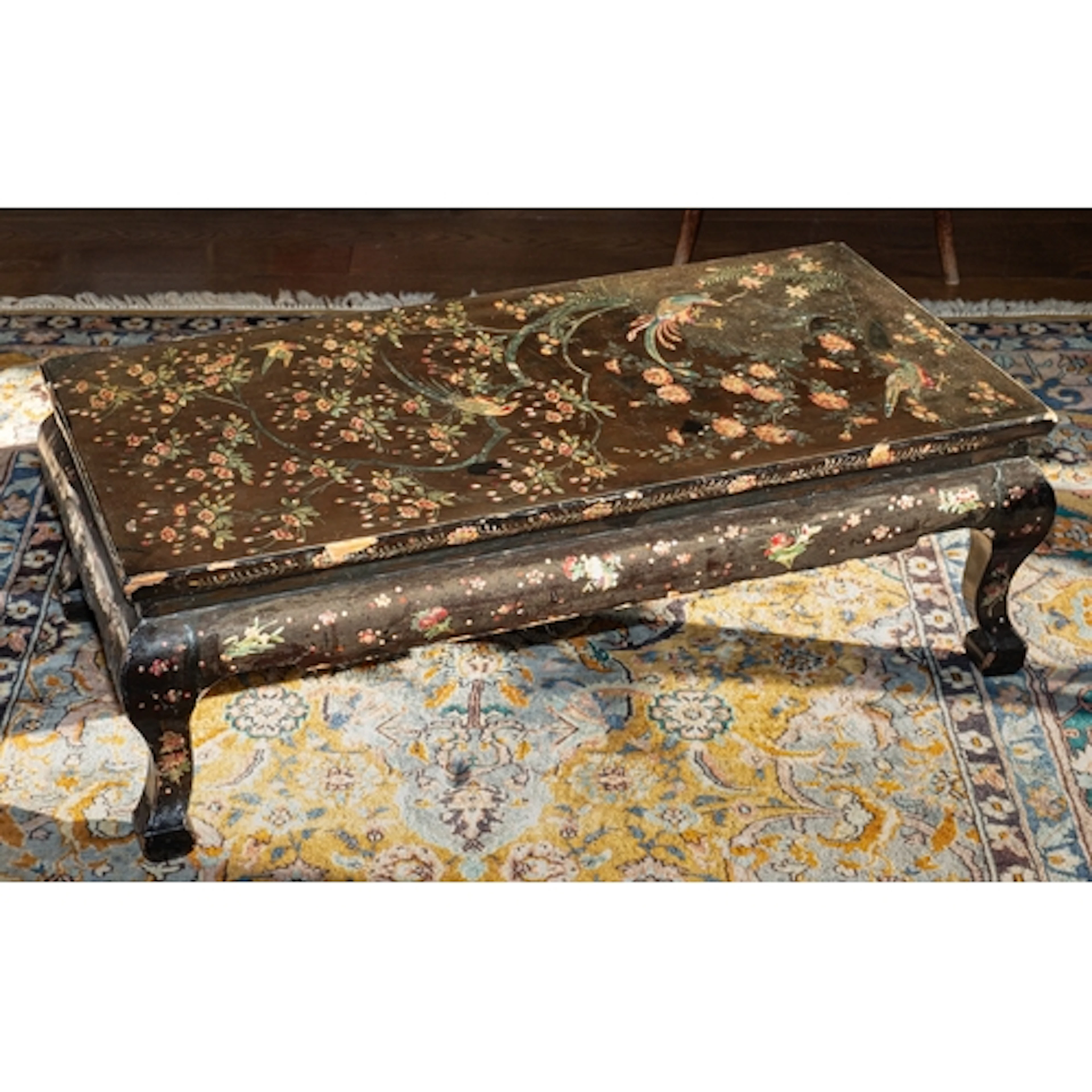 An East Asian black japanned and mother-of-pearl inlaid rect...