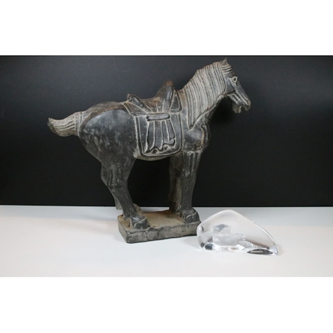 Chinese carved stone Tang style horse, modelled in typical f...