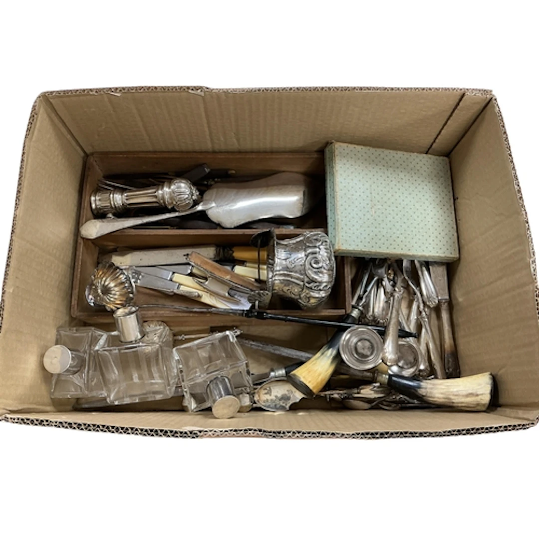 A silver three piece condiment set and a quantity of other w...