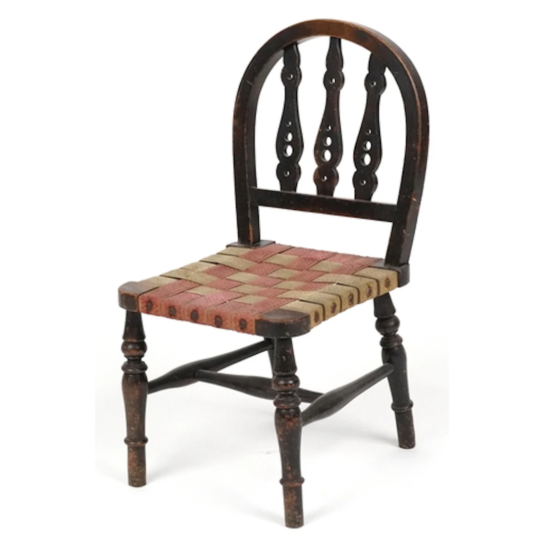 Early 20th century oak ladderback children's chair with pier...
