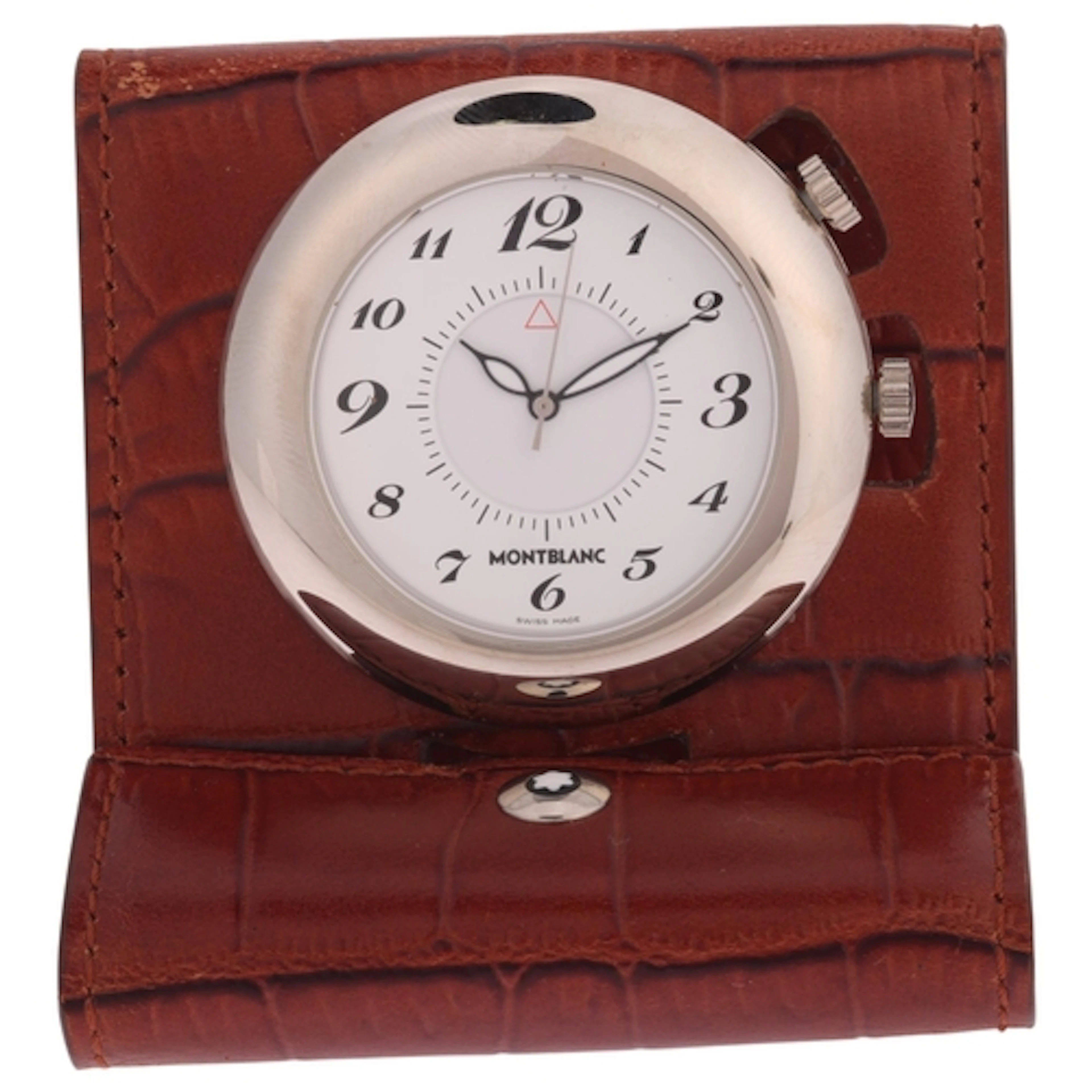 MONTBLANC - a stainless steel quartz travel alarm clock, ref...