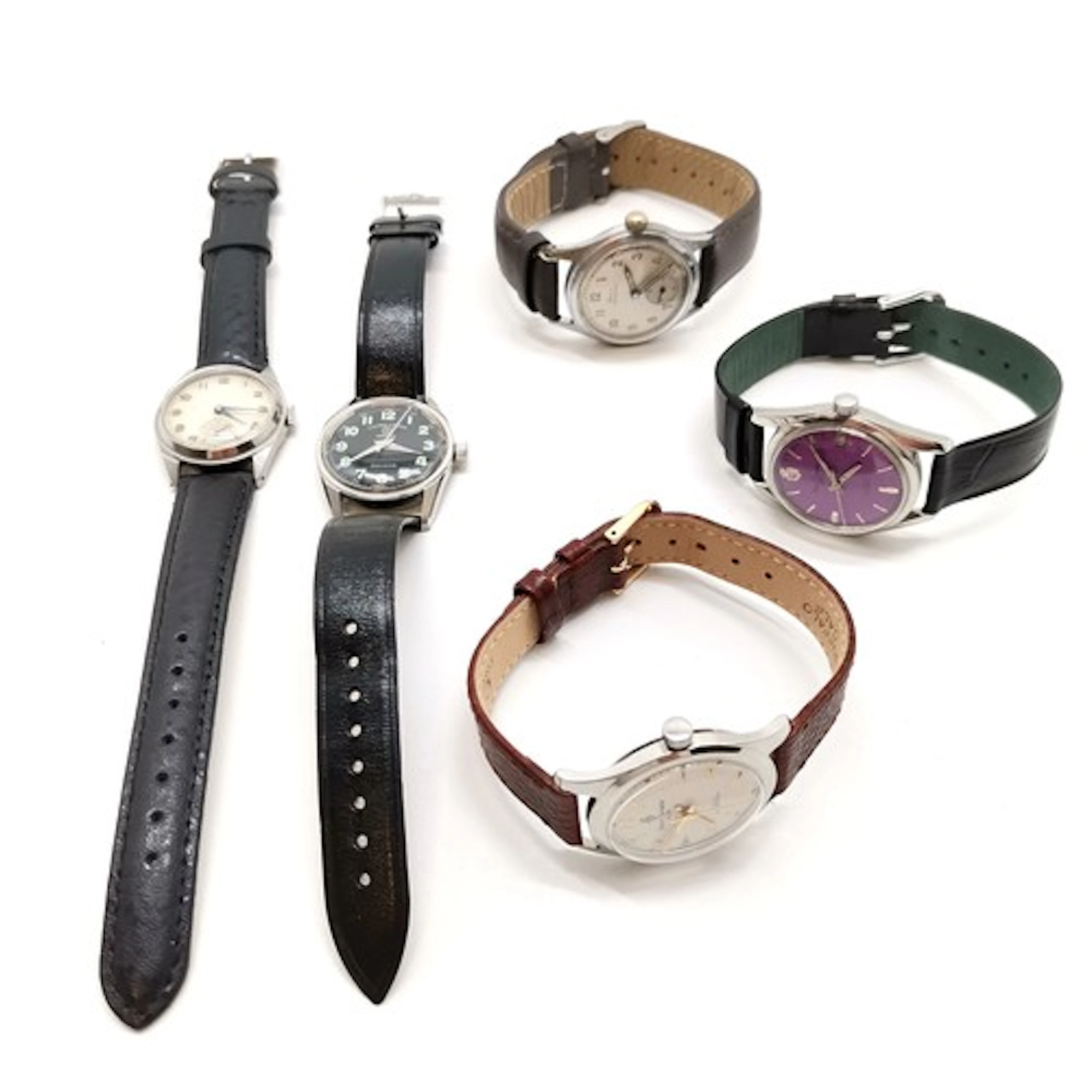5 x vintage mechanical watches - 2 x Henri Sandoz, Favre-leu...