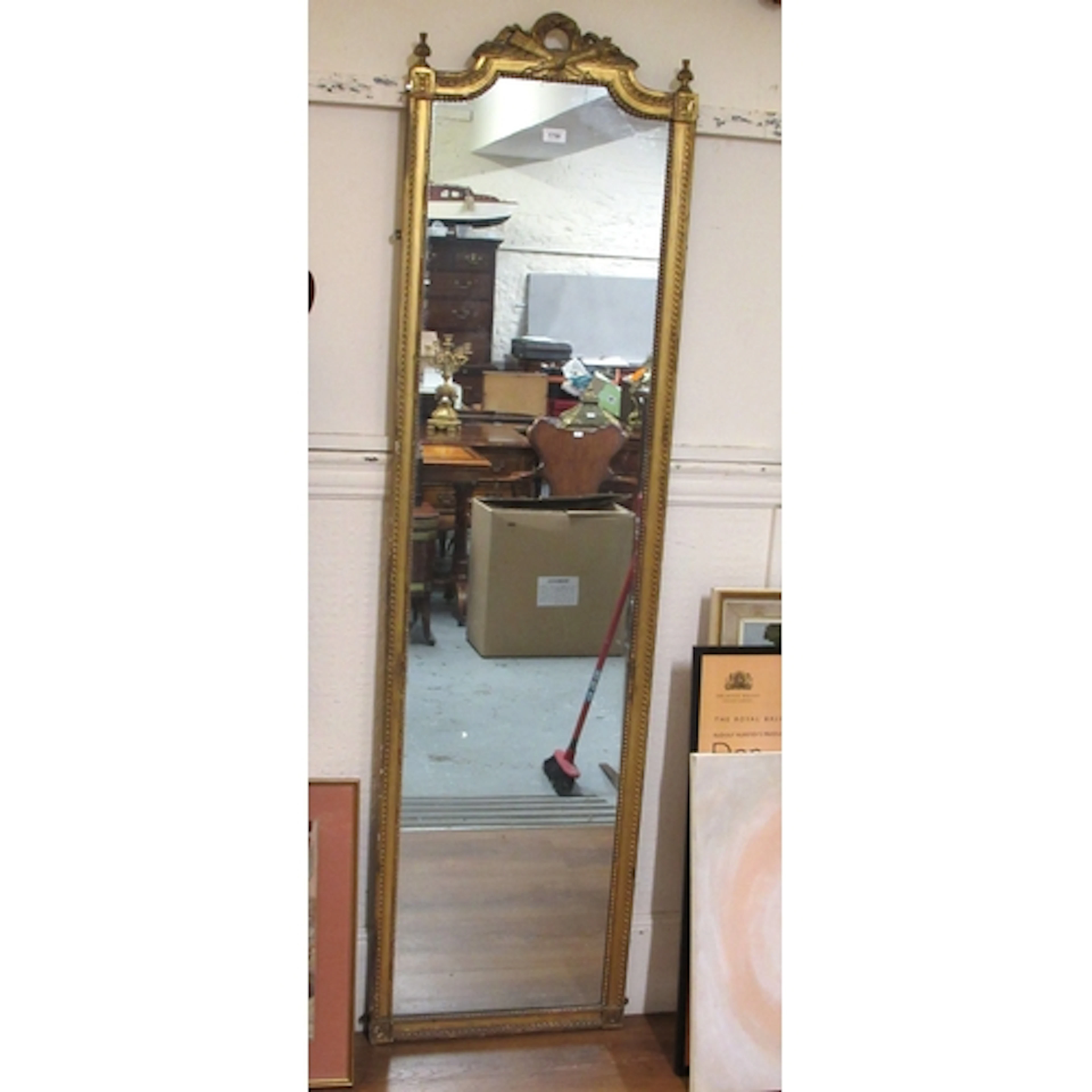 19th Century French tall gilt framed hall mirror, with shape...