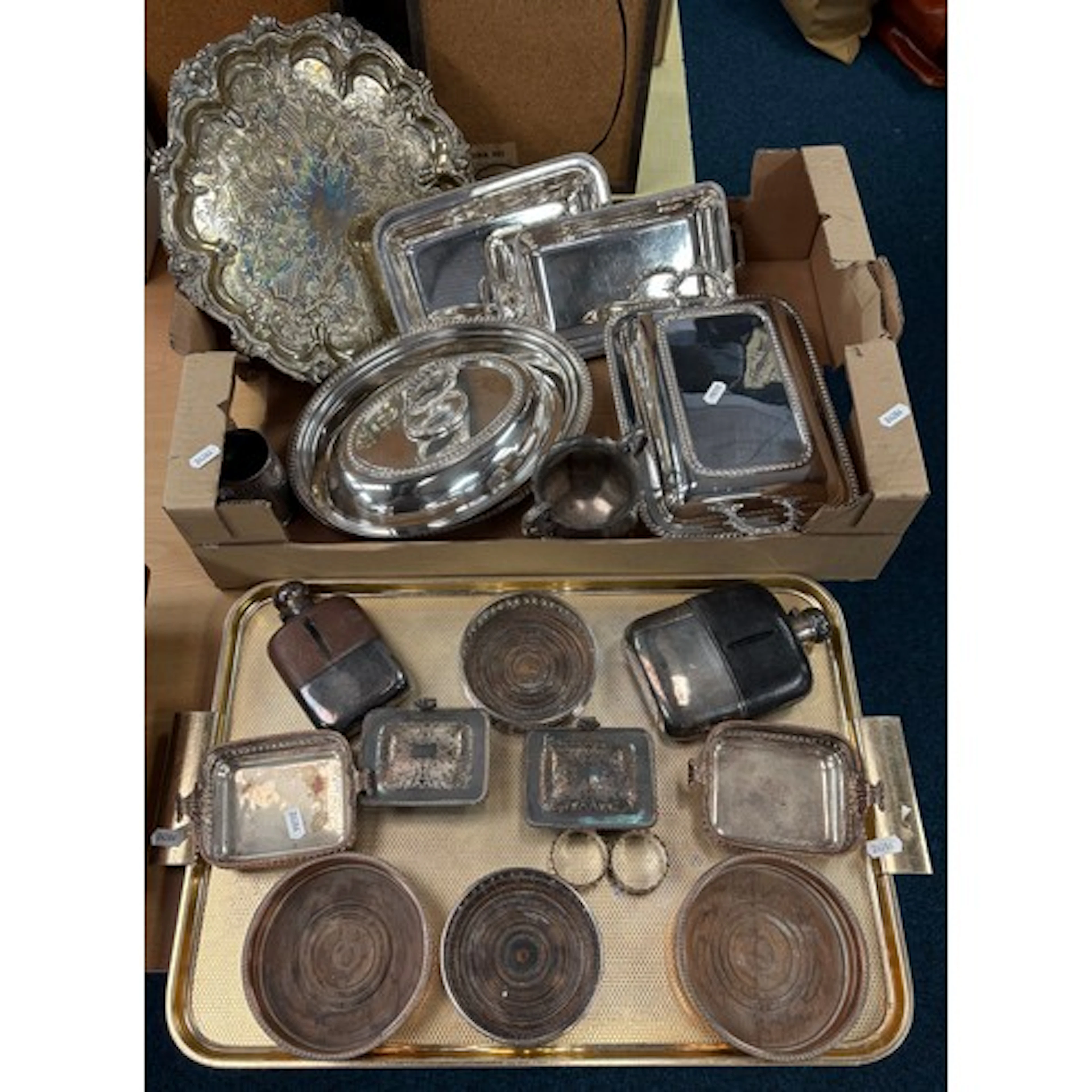 A qty of silver plated ware to inc bottle coasters, serving ...