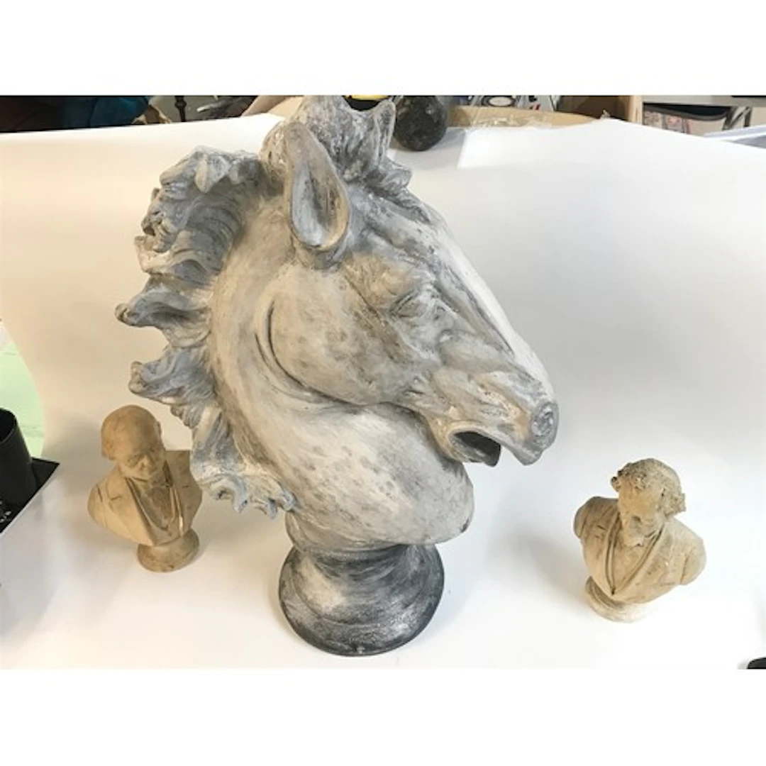 A plaster bust of a horse and two small Victorian plaster bu...