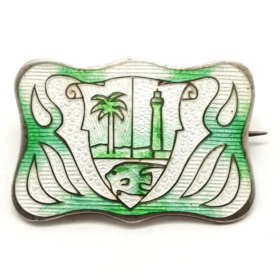 Antique silver enamel shield brooch by RH - 2.8cm & 6g total...