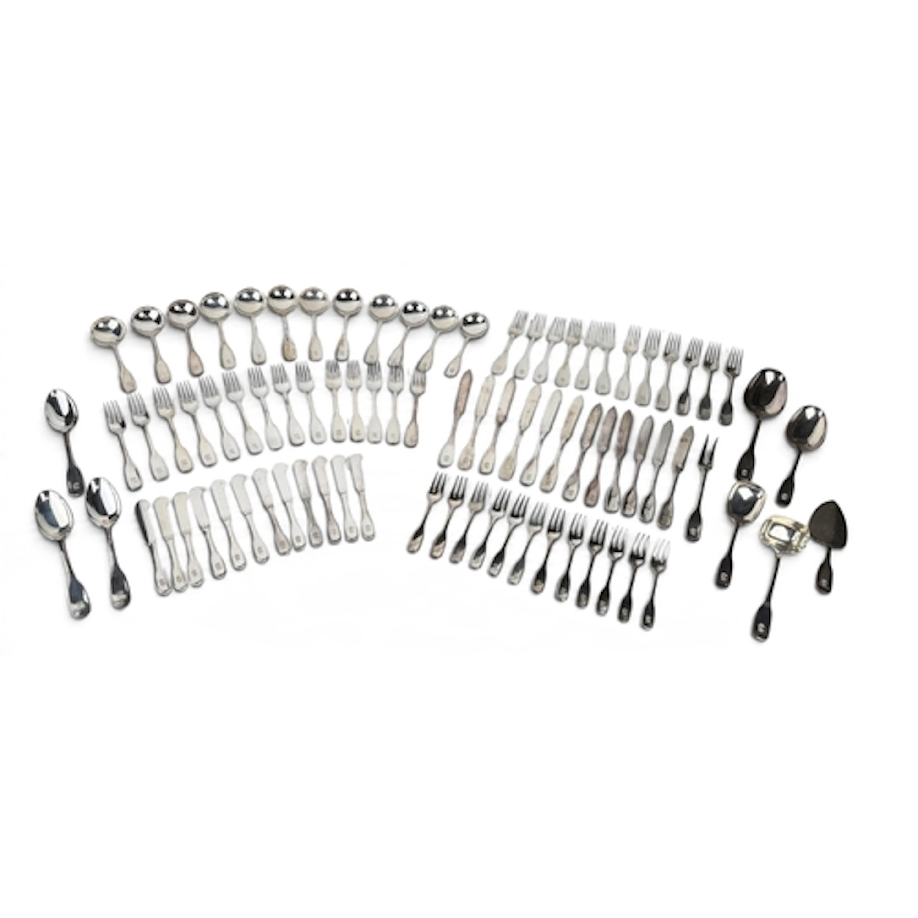 HANS HANSEN: A DANISH SILVER FIDDLE PATTERN CANTEEN FOR TWEL...