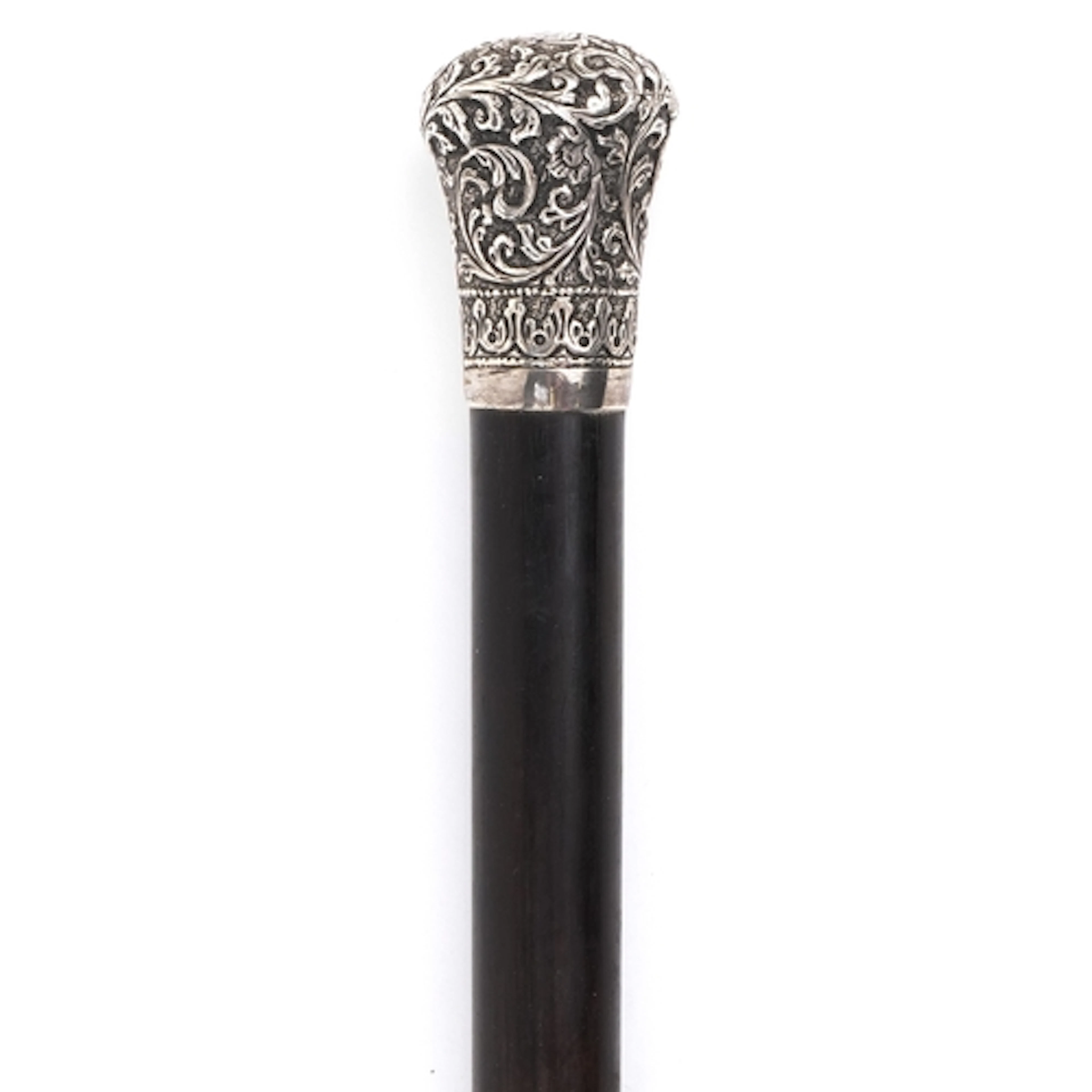 Victorian rosewood walking stick having unmarked silver pomm...