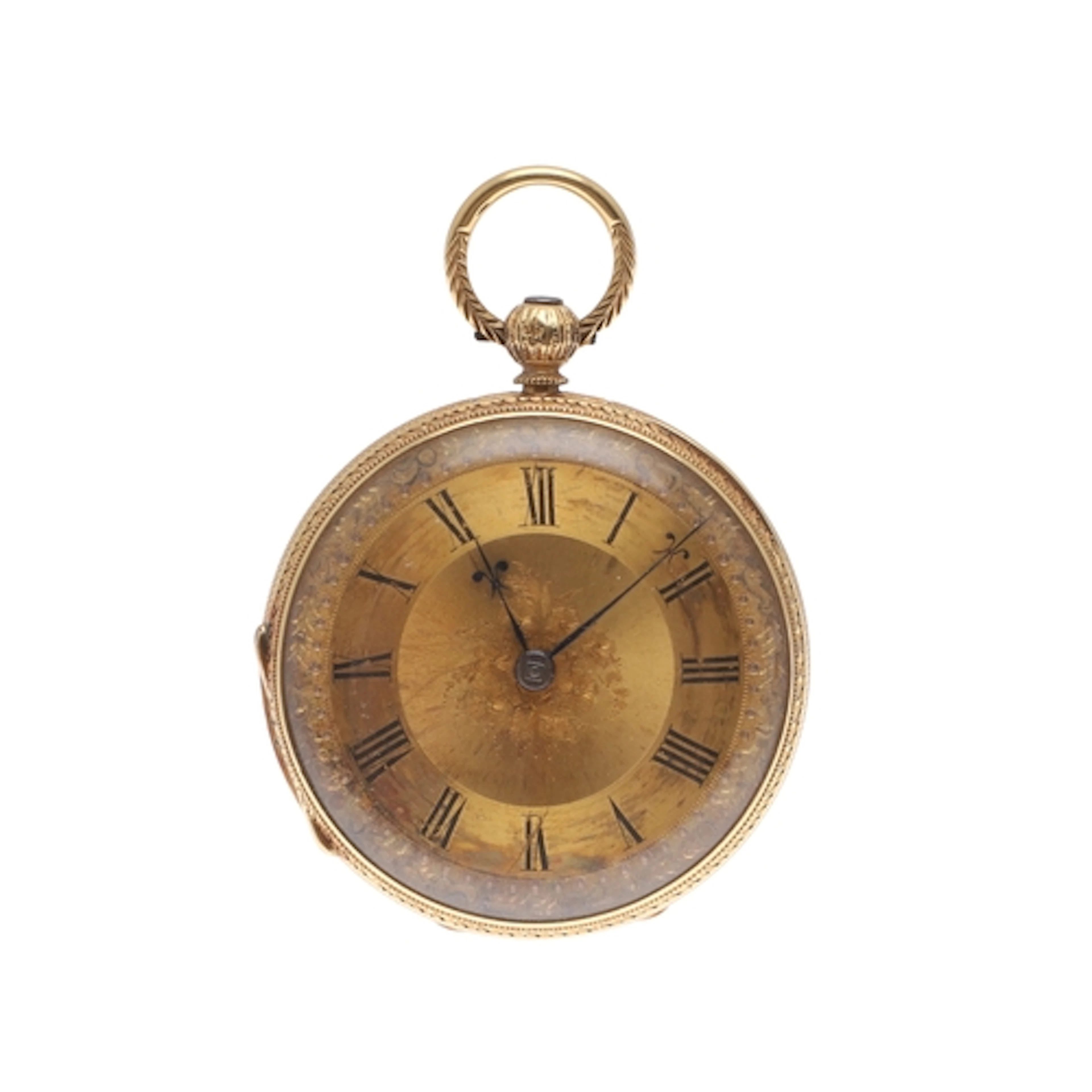 AN 18CT GOLD OPEN FACED POCKET WATCH. the gold coloured foli...