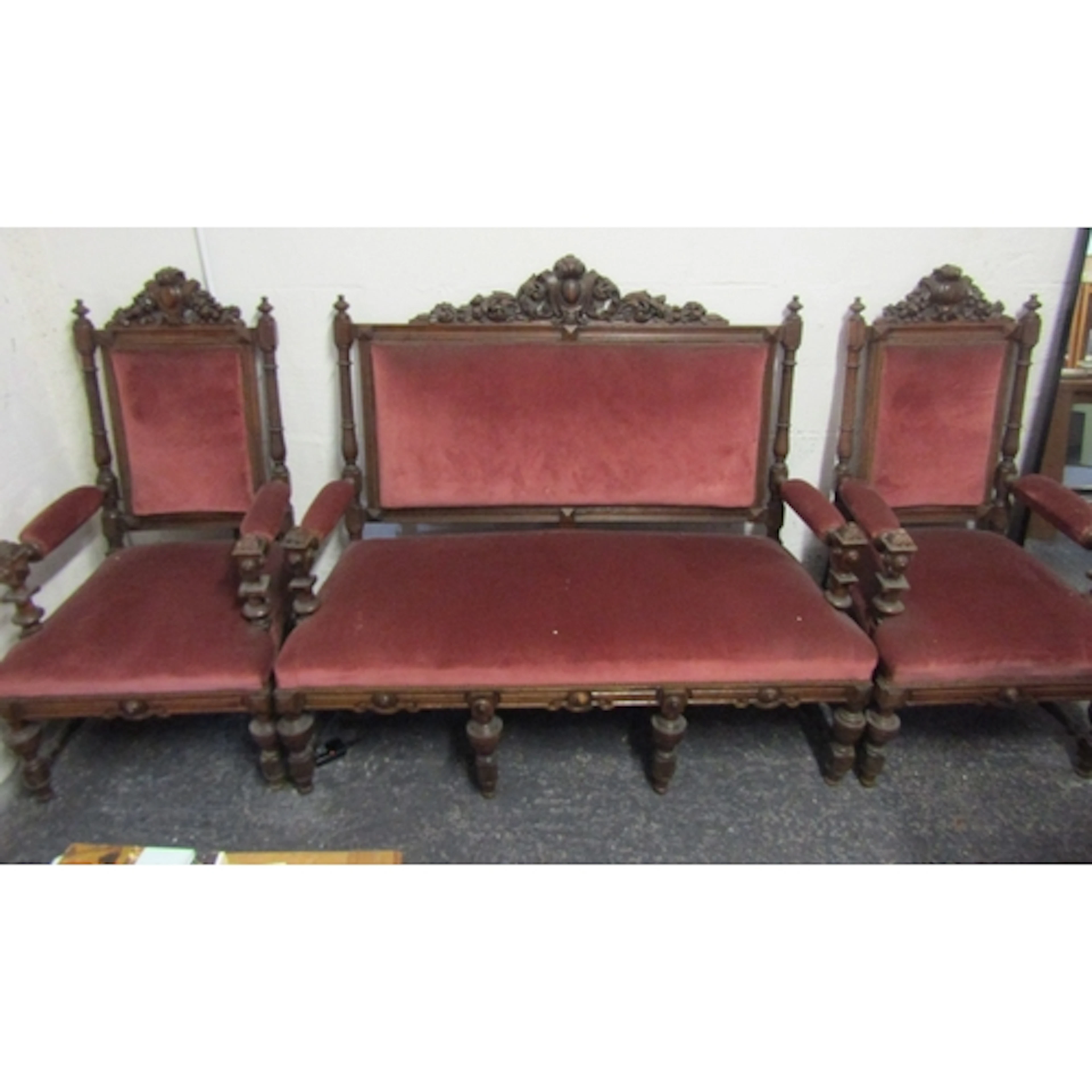Victorian Carved Walnut Three Piece Drawing Room Suite Good ...