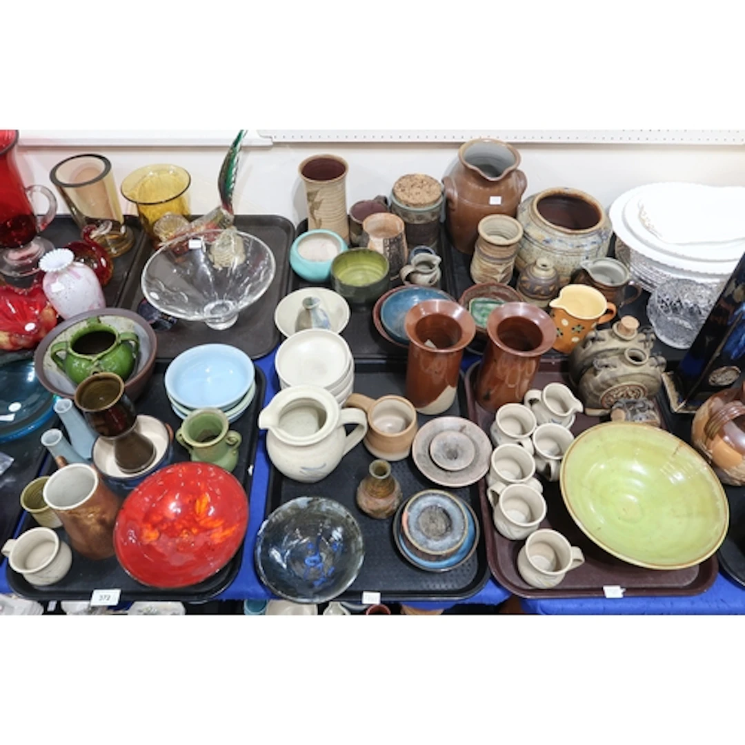 A collection of mainly unmarked studio pottery including pot...