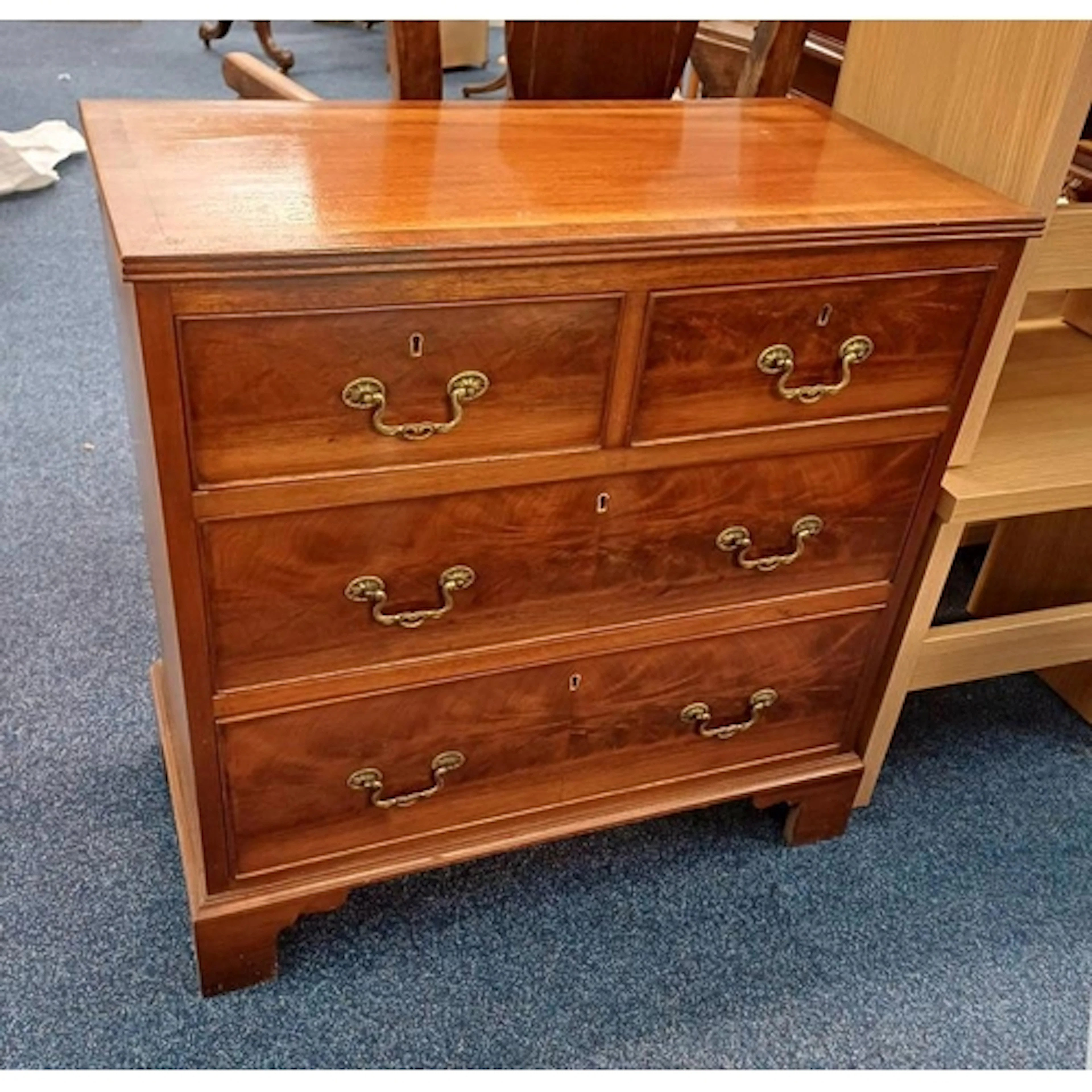 20TH CENTURY CROSSBANDED WALNUT CHEST OF 2 SHORT OVER 2 LONG...