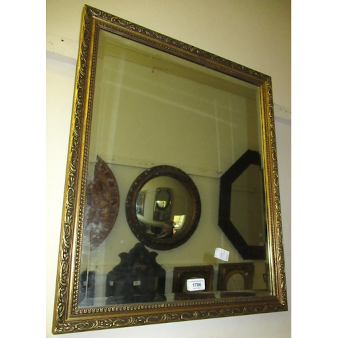 Rectangular gilt framed wall mirror, with bevelled plate, 62...