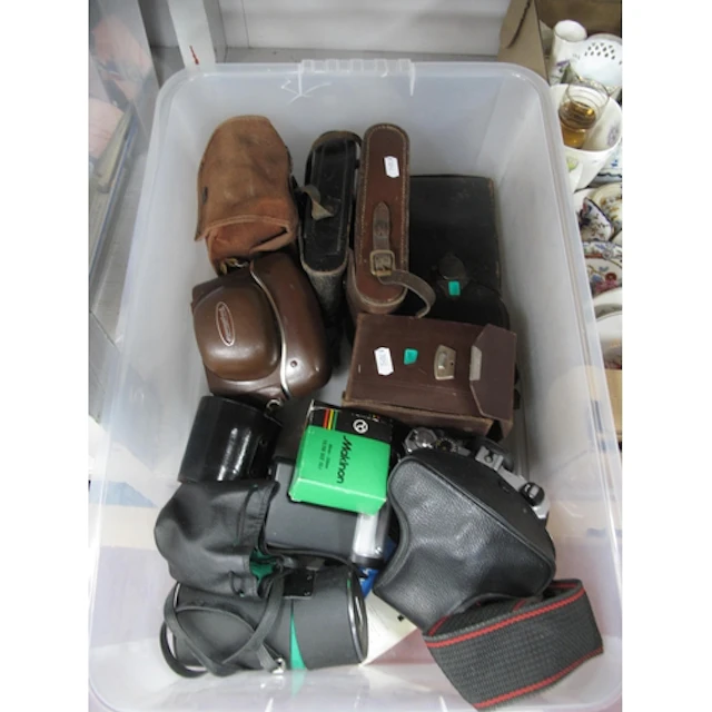 Mixed cameras, including Kodak and Agfa folding cameras, Voi...