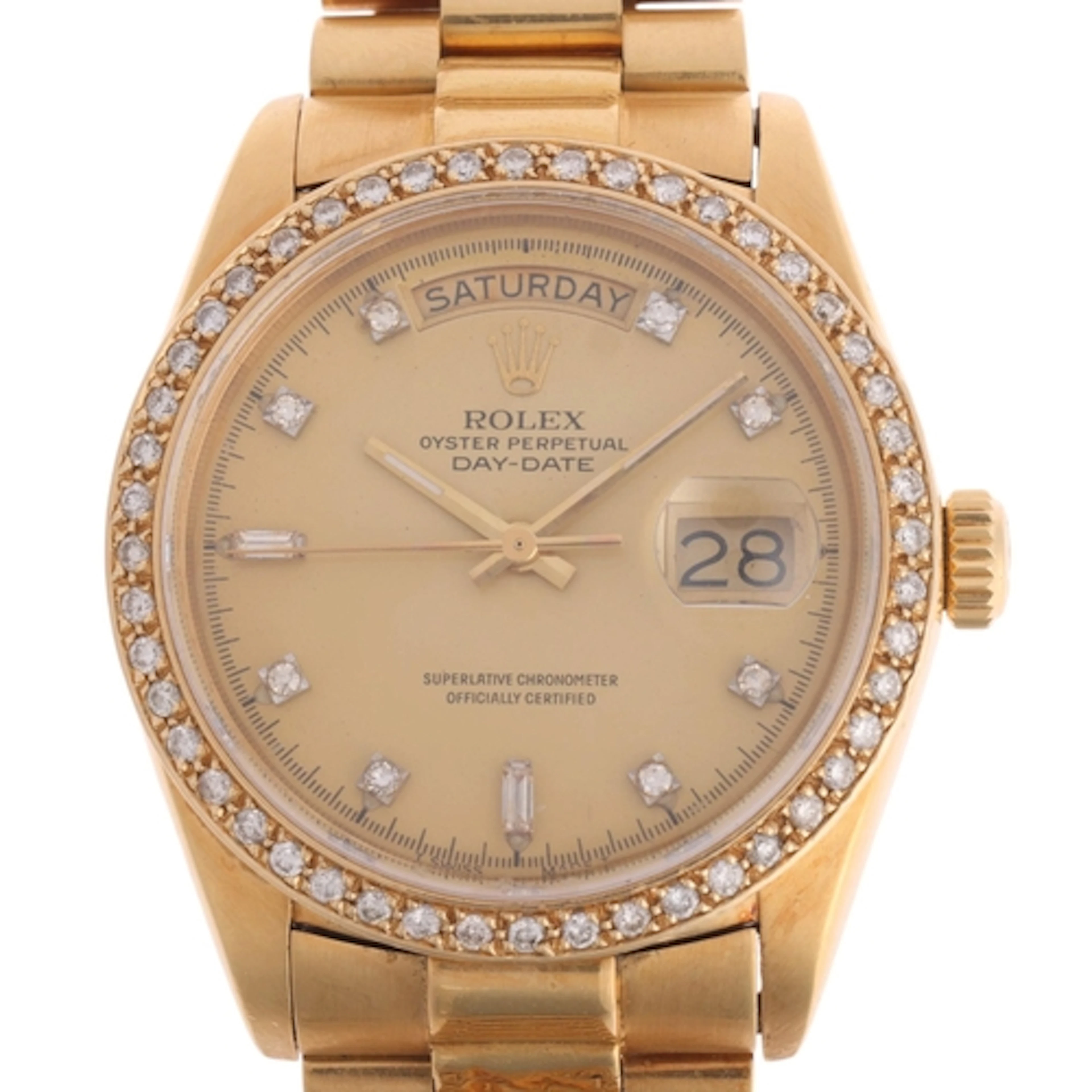 ROLEX - an 18ct gold diamond Oyster Perpetual Day-Date autom...