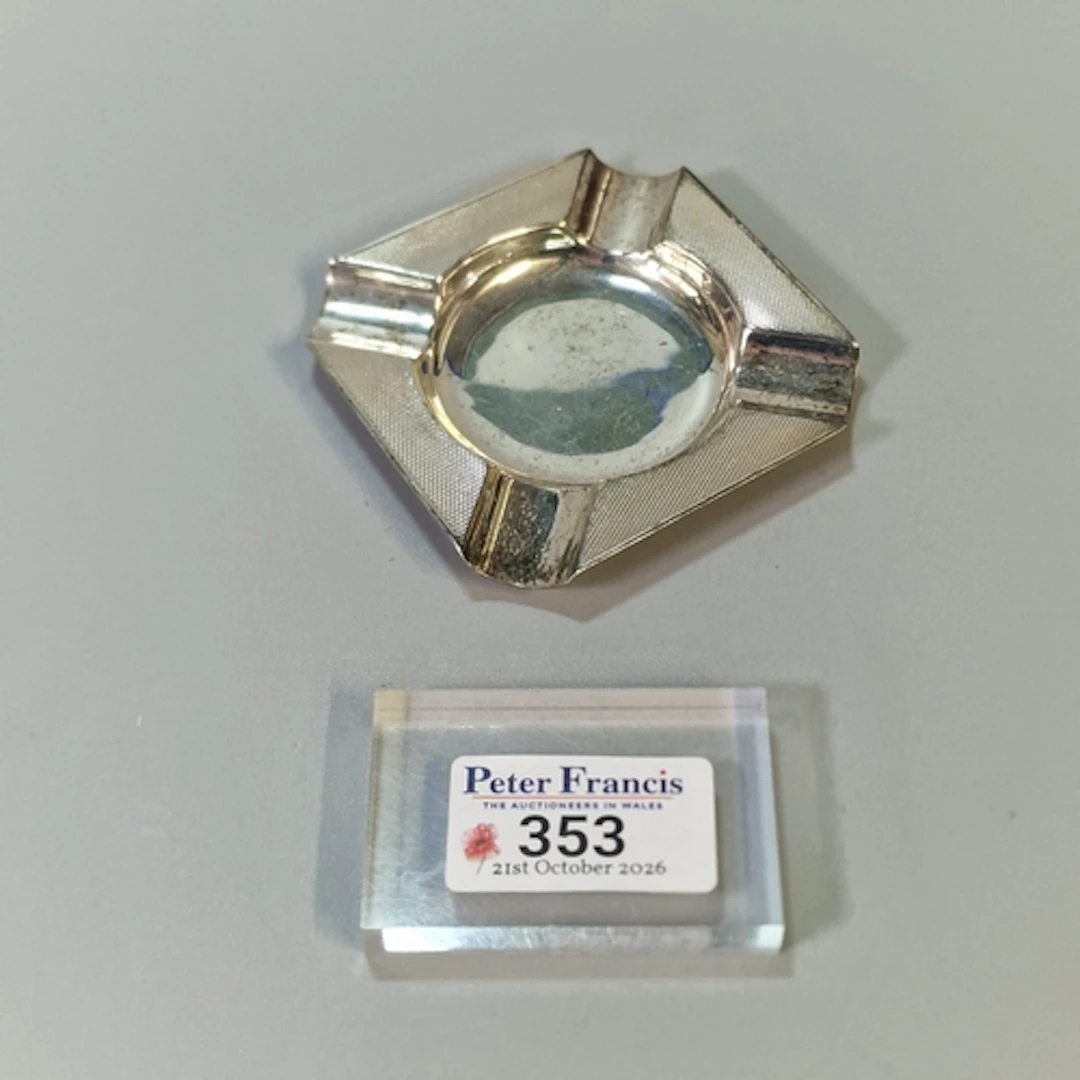 Art Deco engine turned silver ashtray. Birmingham hallmarks....