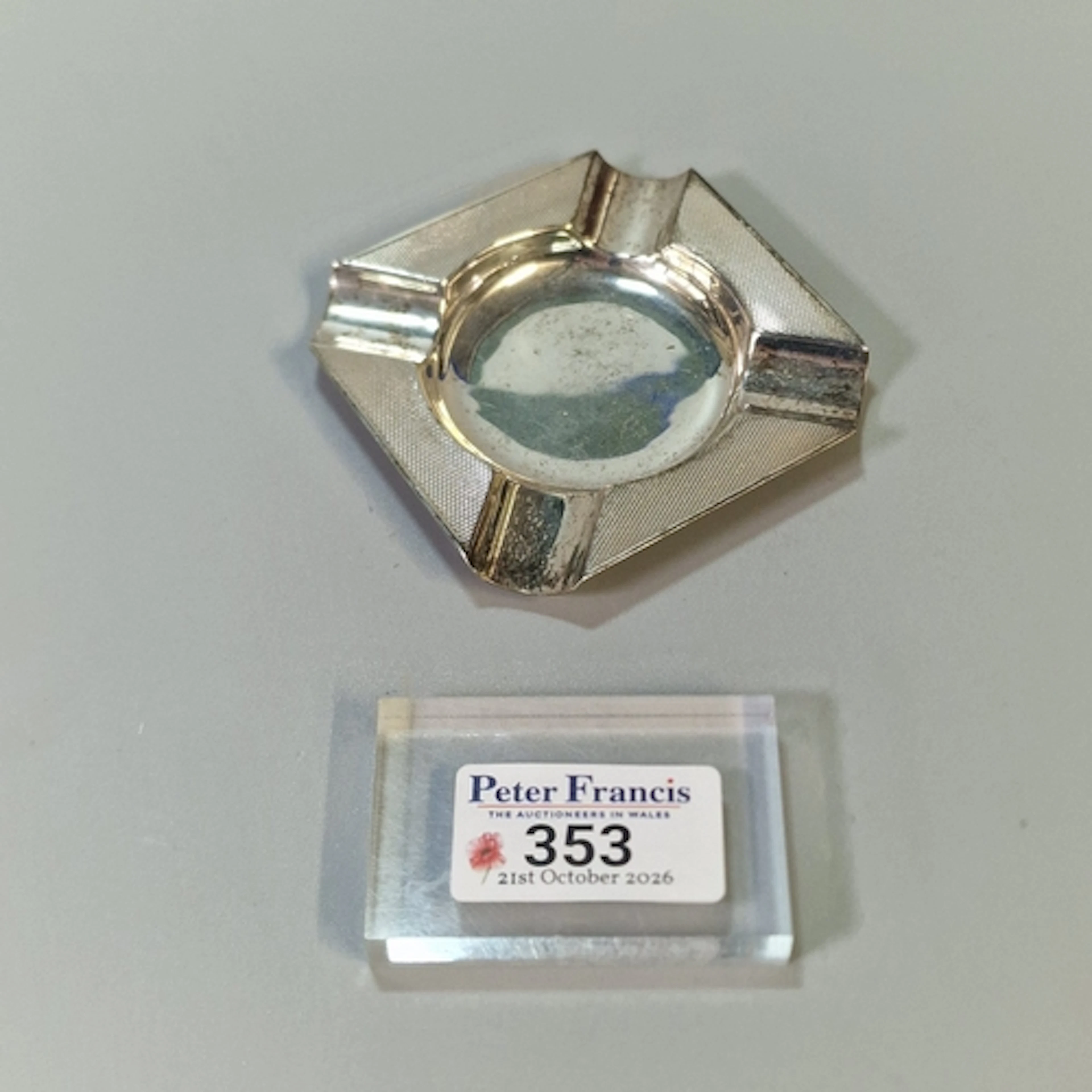Art Deco engine turned silver ashtray. Birmingham hallmarks....