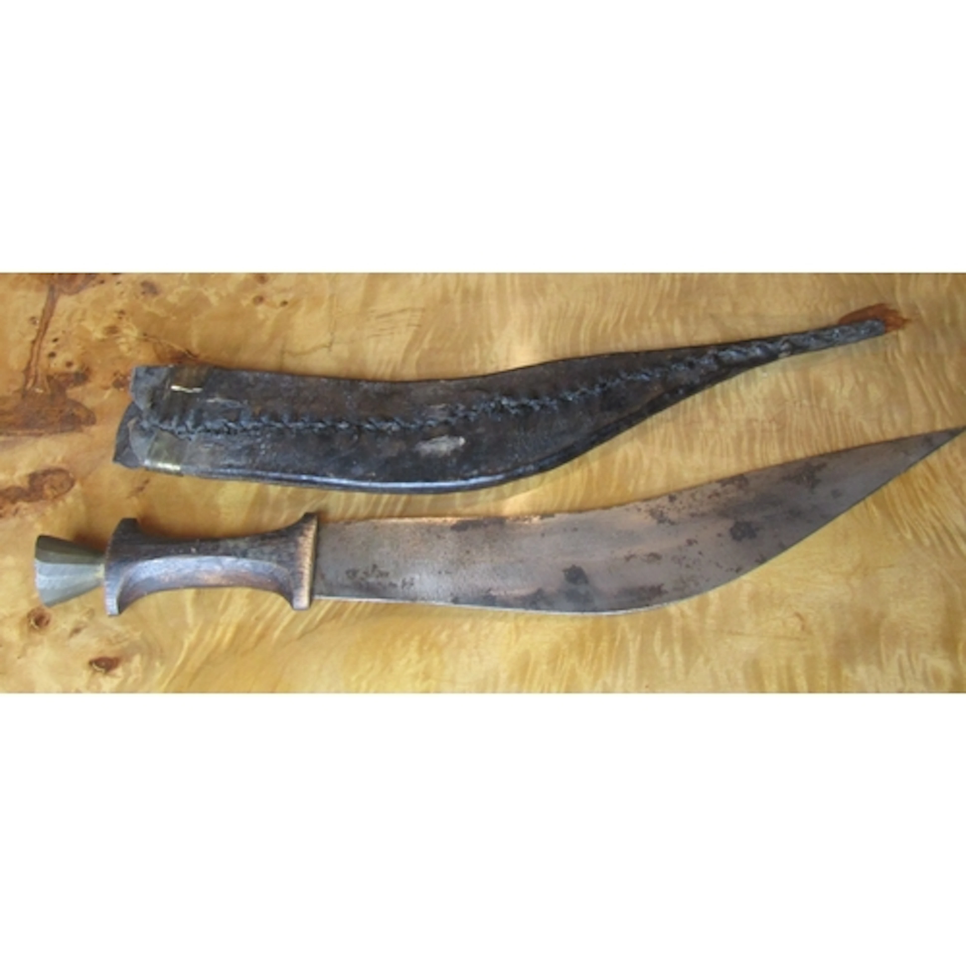 Unusual Dagger with Leather Handle and Scabbard