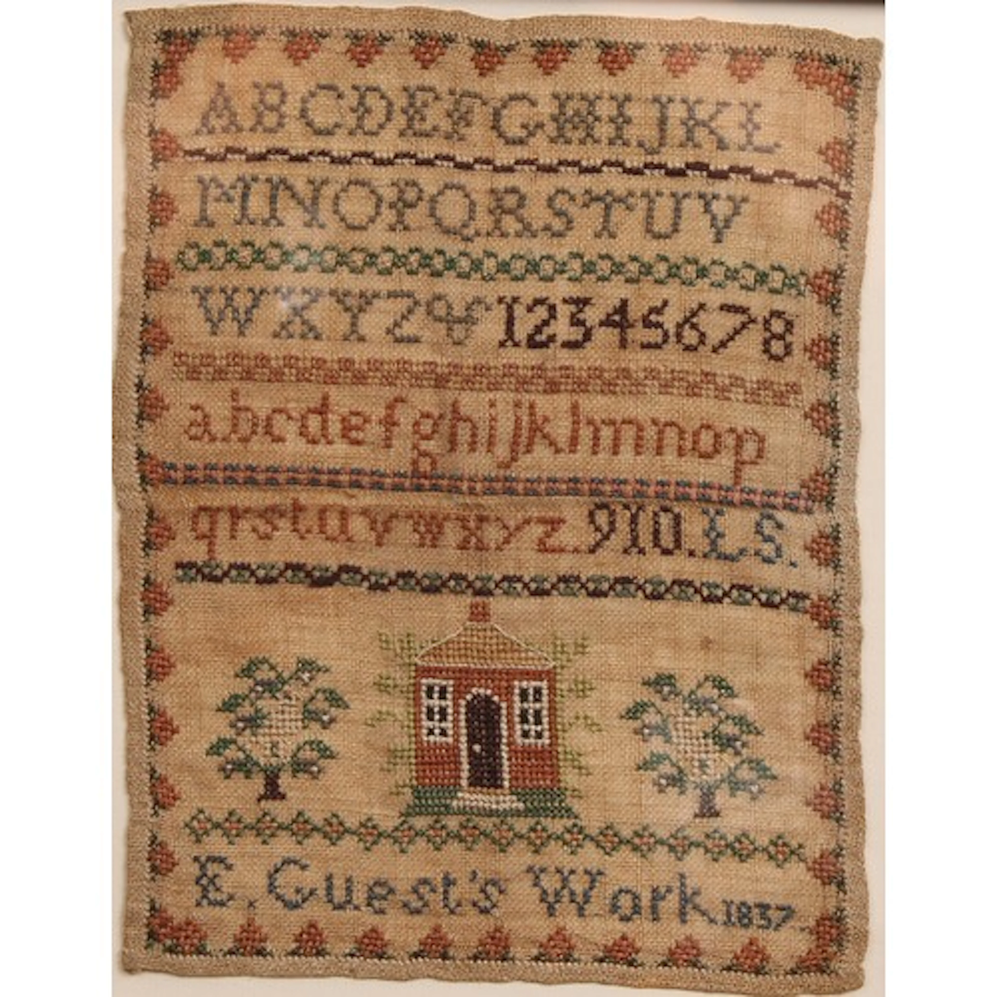 A late William IV needlework alphabet sampler, E. Guest's Wo...