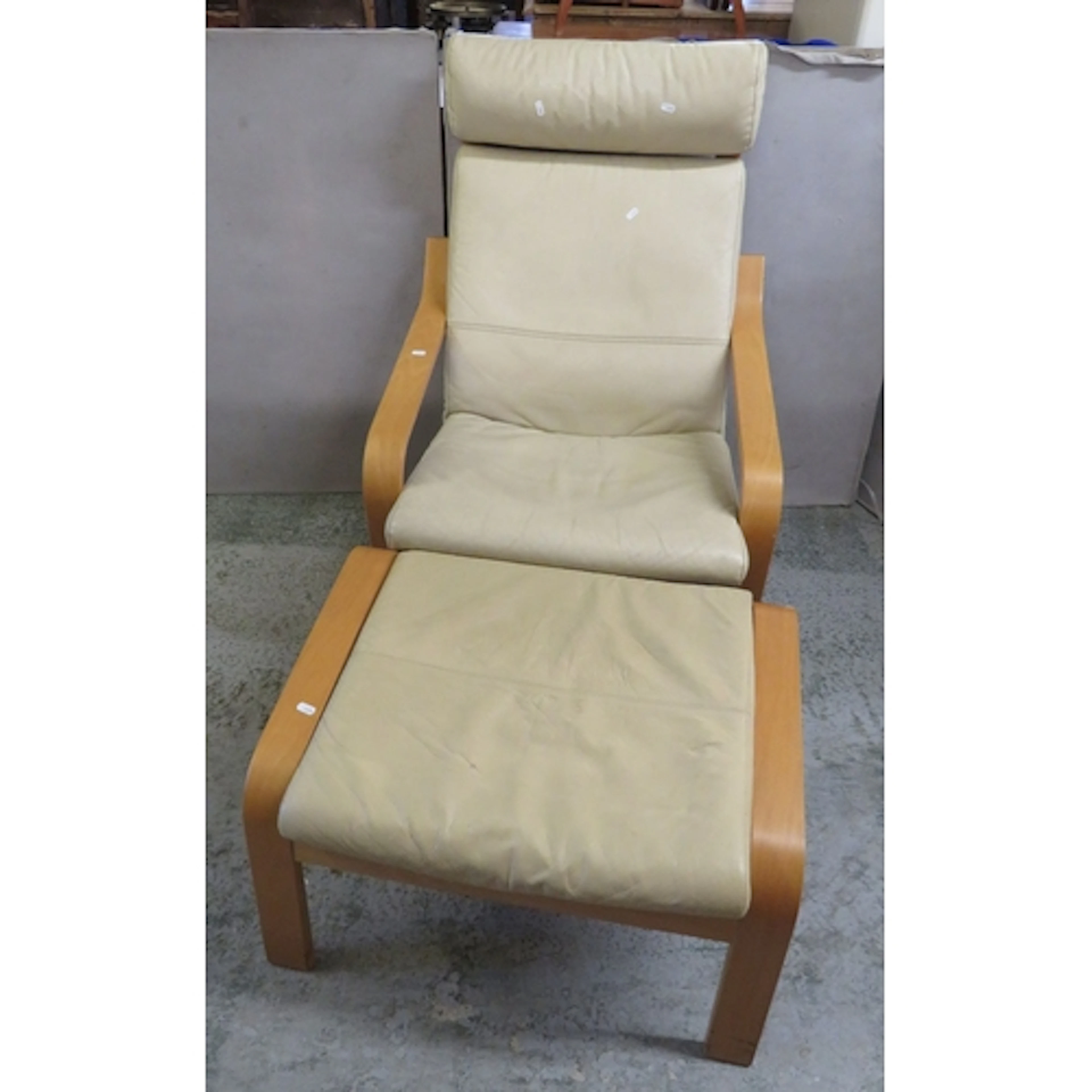 Ikea Poang Armchair & Matching footstool in cream leather (F...