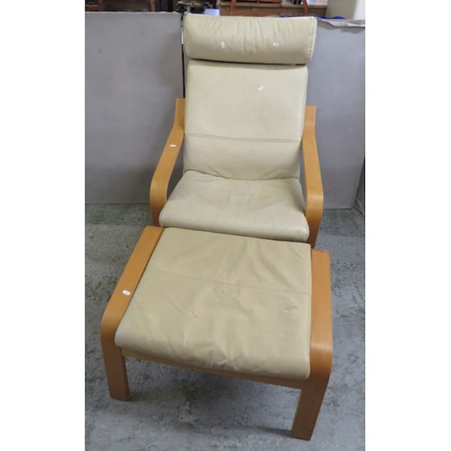 Ikea Poang Armchair & Matching footstool in cream leather (F...