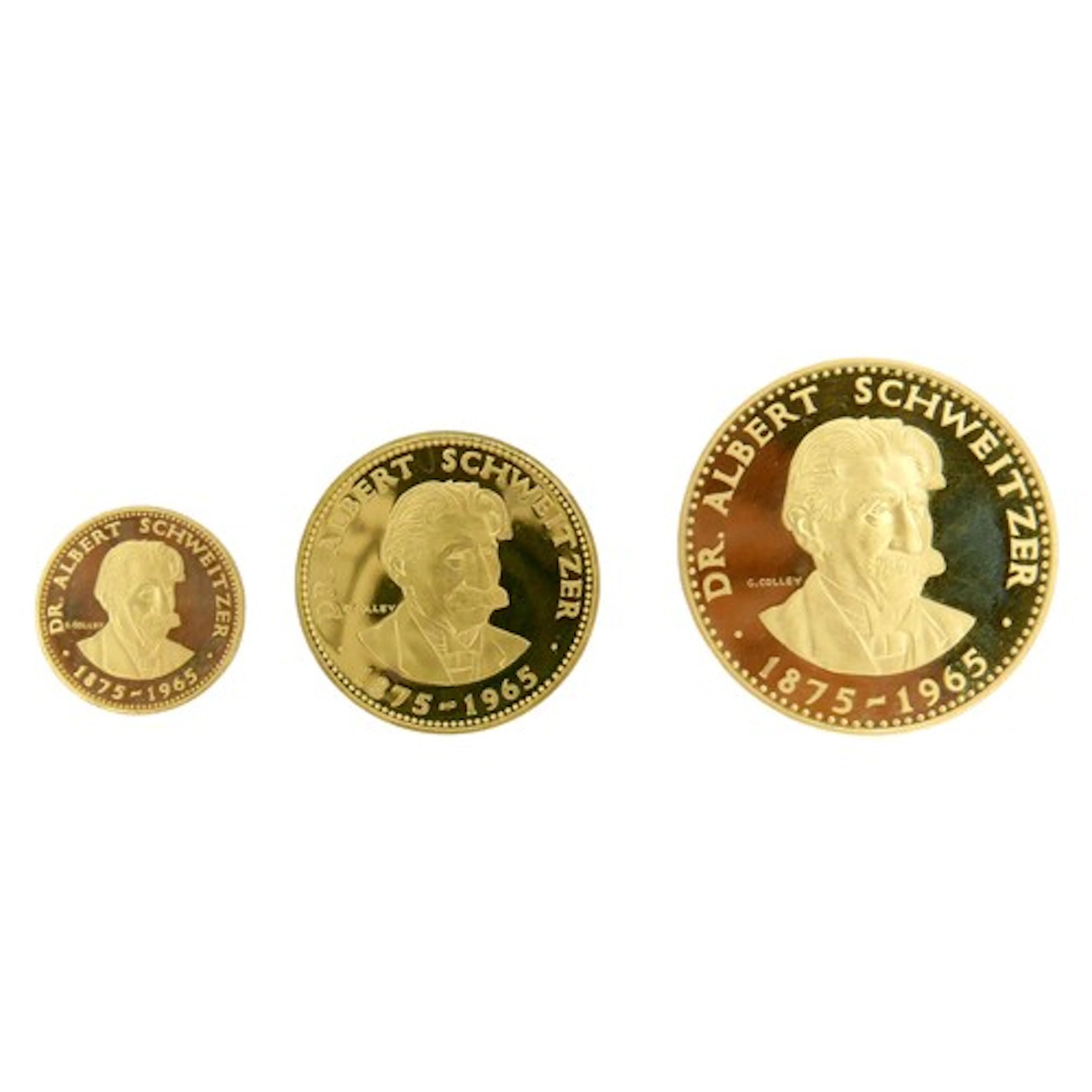 Dr Albert Schweitzer (1877-1965), set of three gold 22ct Me...