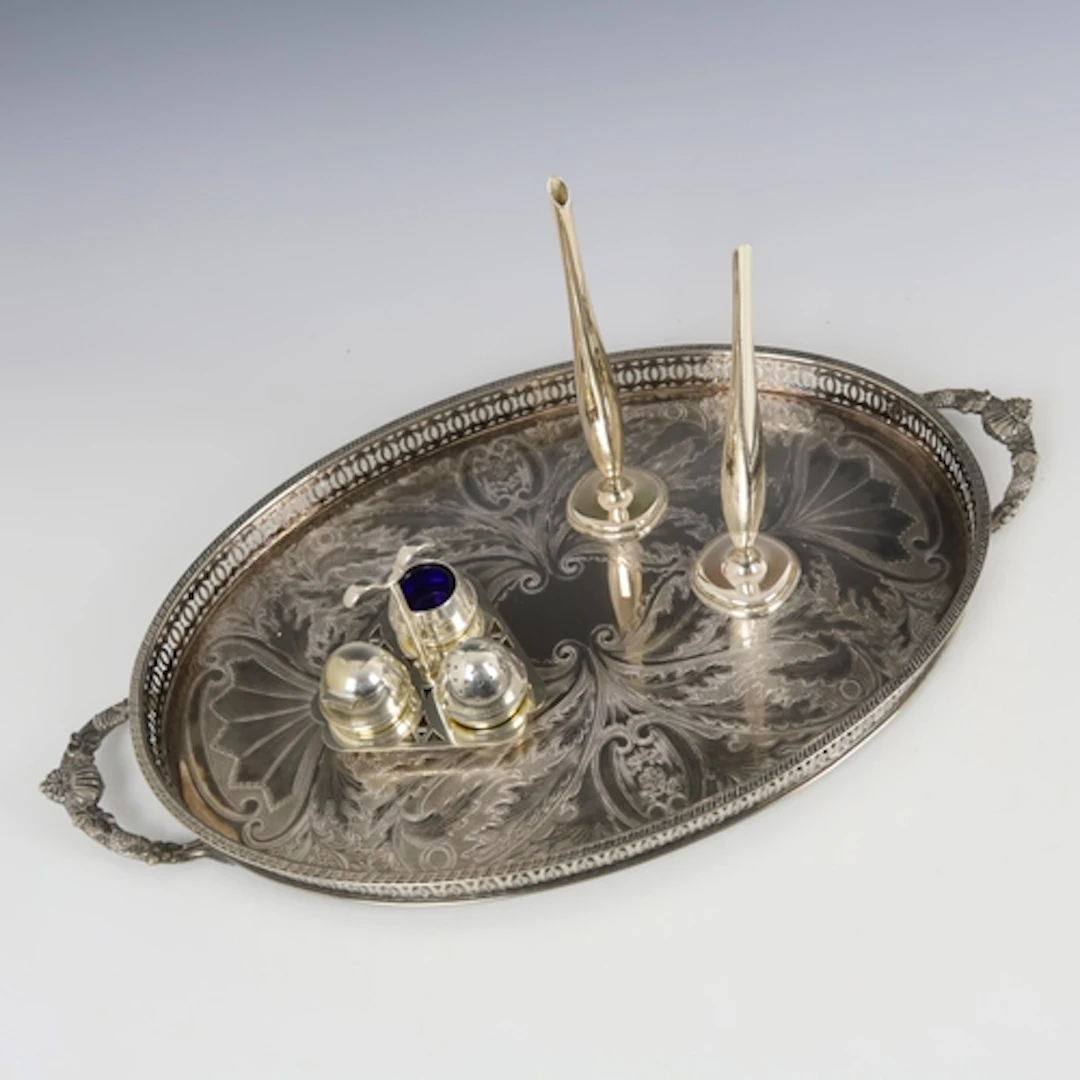 A selection of silver plate, including a twin handled tray, ...