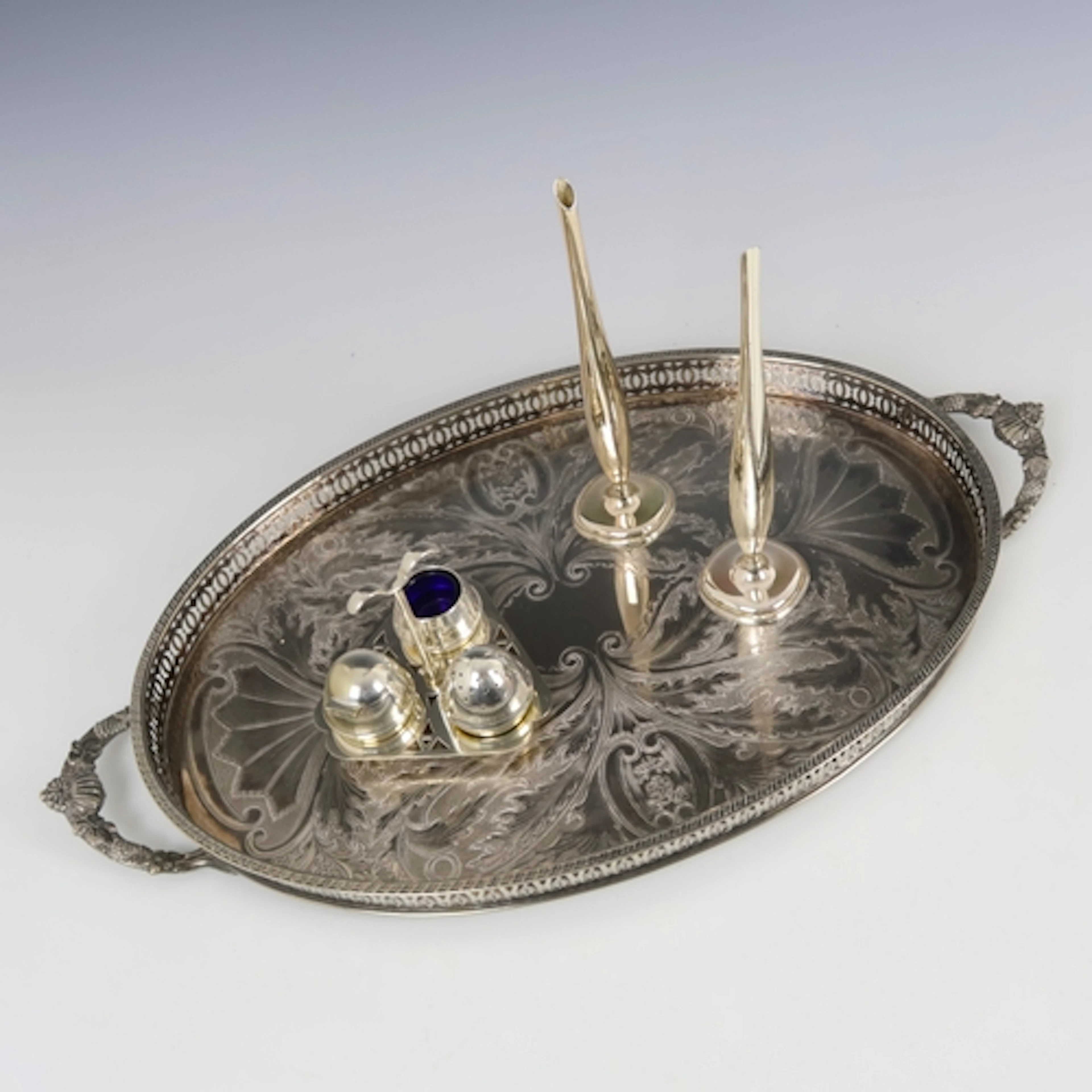 A selection of silver plate, including a twin handled tray, ...