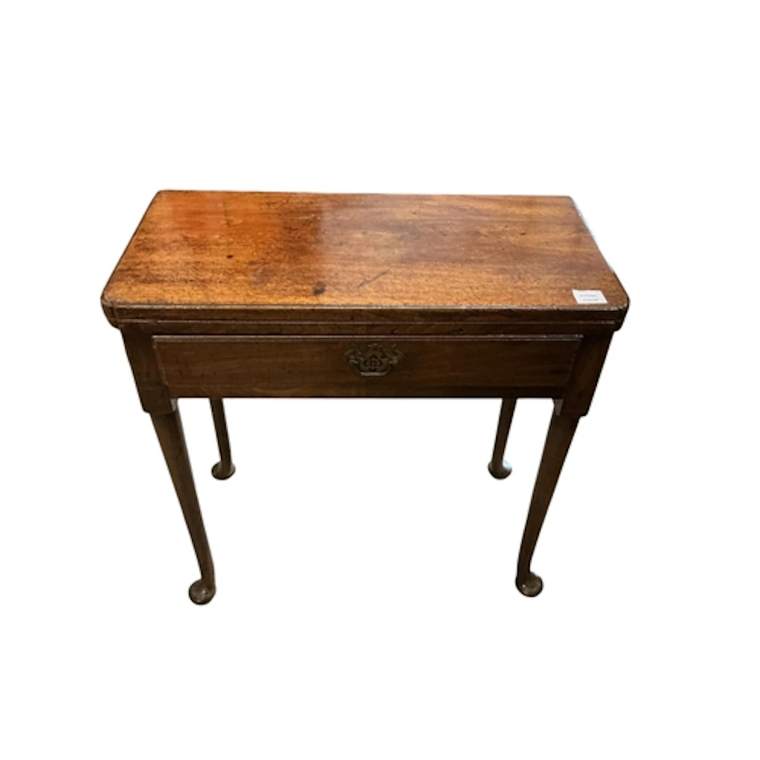 A George II red walnut folding tea table, width 73cm, depth ...