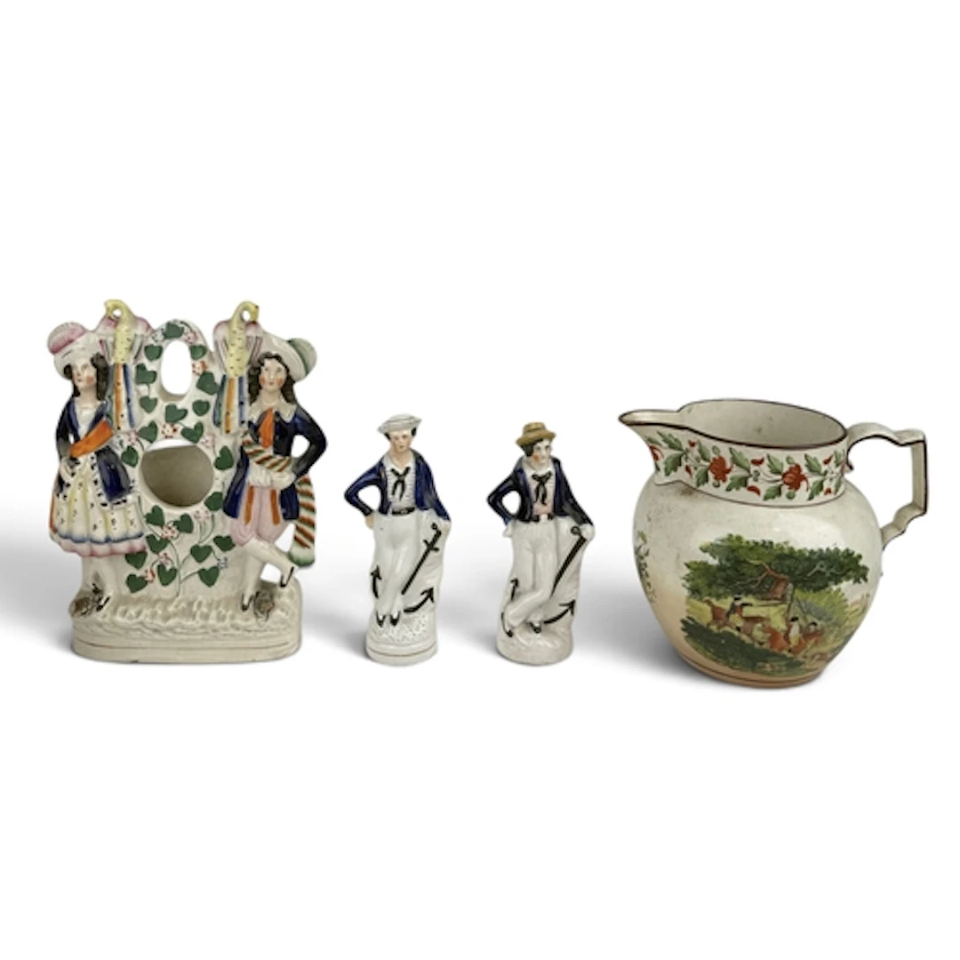 A STAFFORDSHIRE POCKET WATCH STAND 27cm x 19cm Together with...