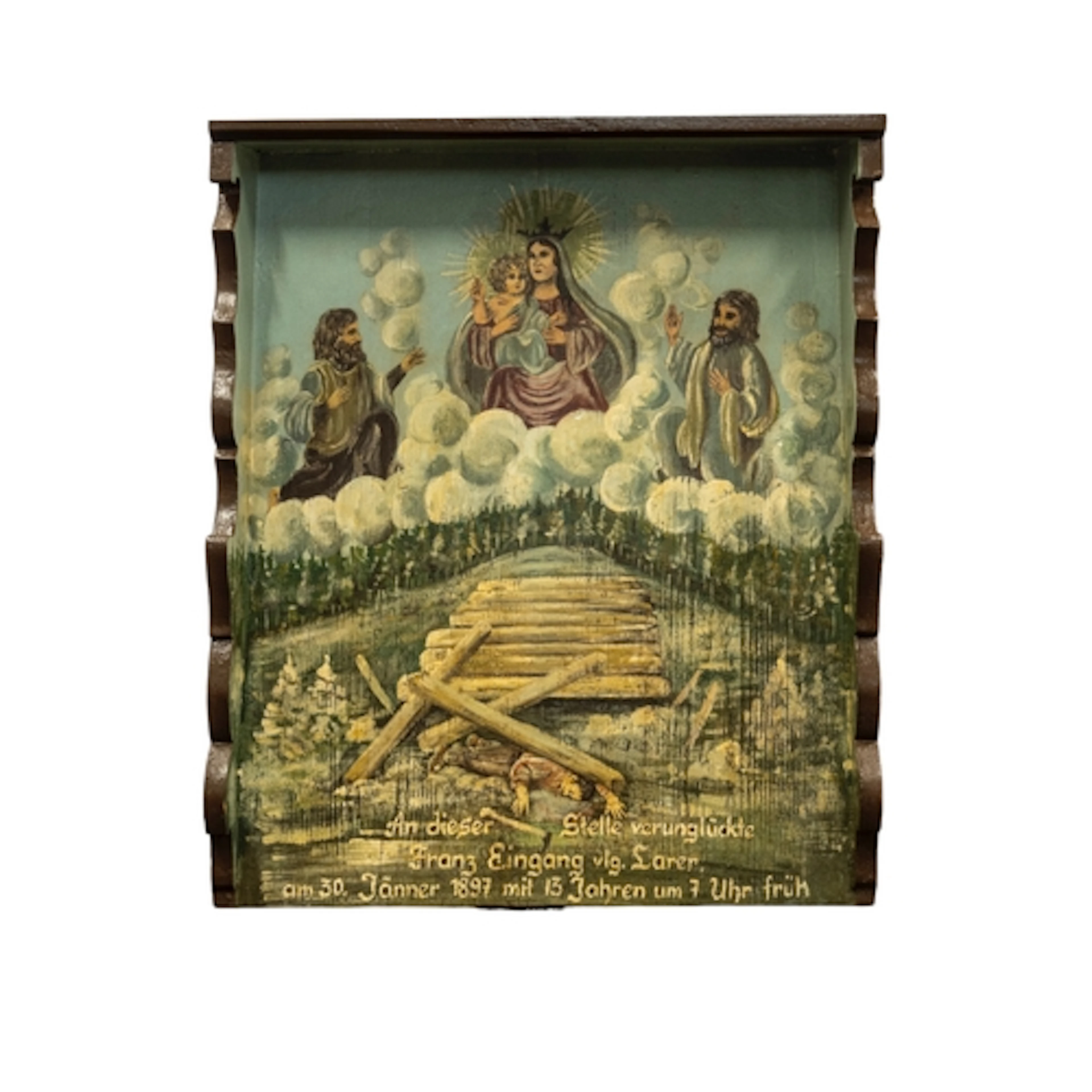 NAIVE ALPINE ROADSIDE VOTIVE PANEL depicting an accident in...