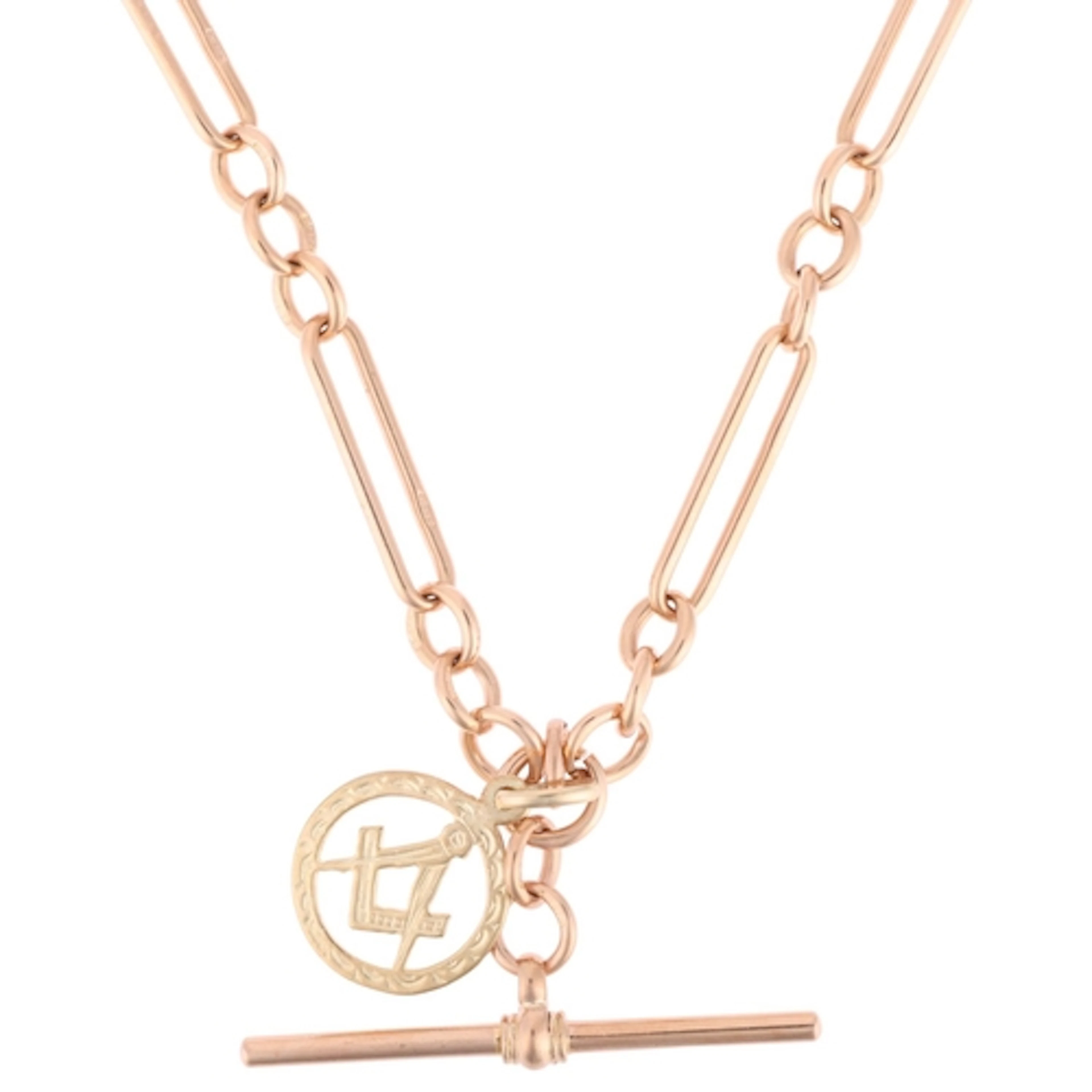 An Antique 9ct rose gold trombone link Albert chain necklace...
