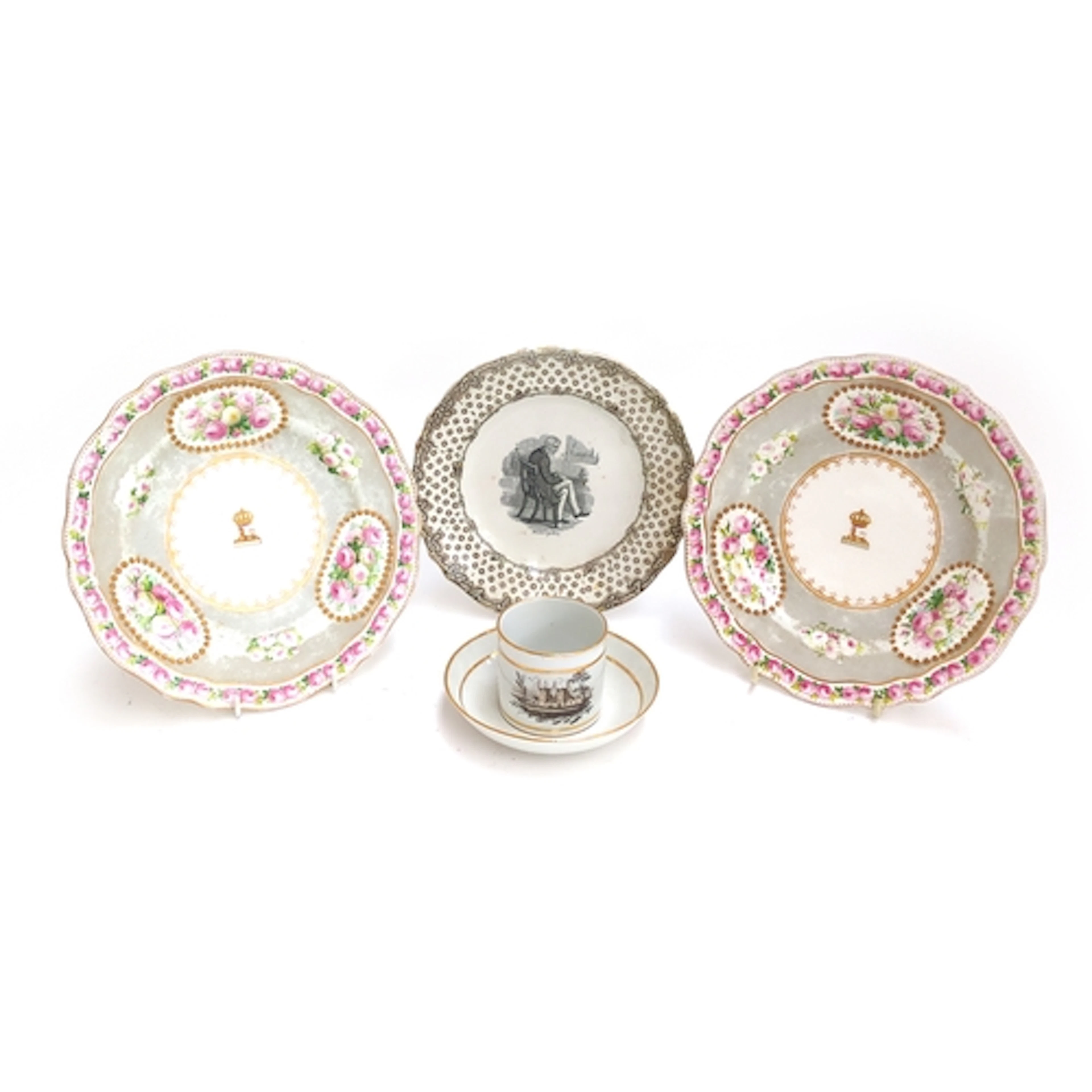 A pair of smart 19th century Copeland plates, gilt and flora...