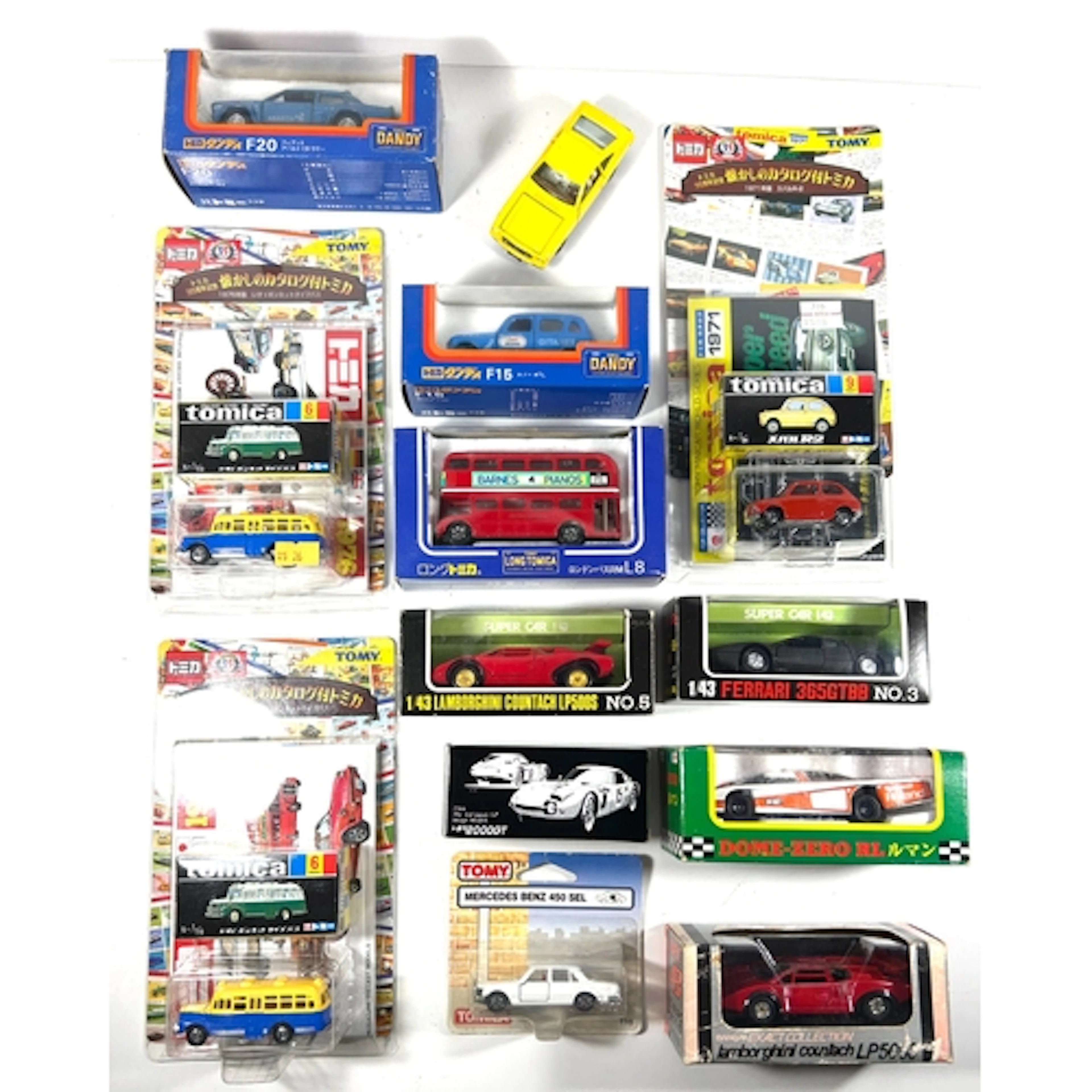 13 Tomica Dandy etc Japanese Vehicles. Isuzu Hi-Decker Bus, ...