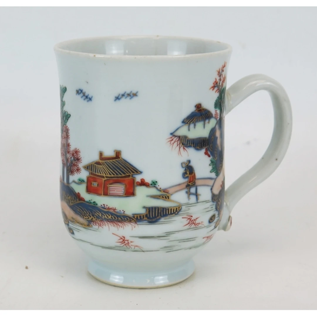 A 19th century Chinese porcelain mug, of waisted outline, de...