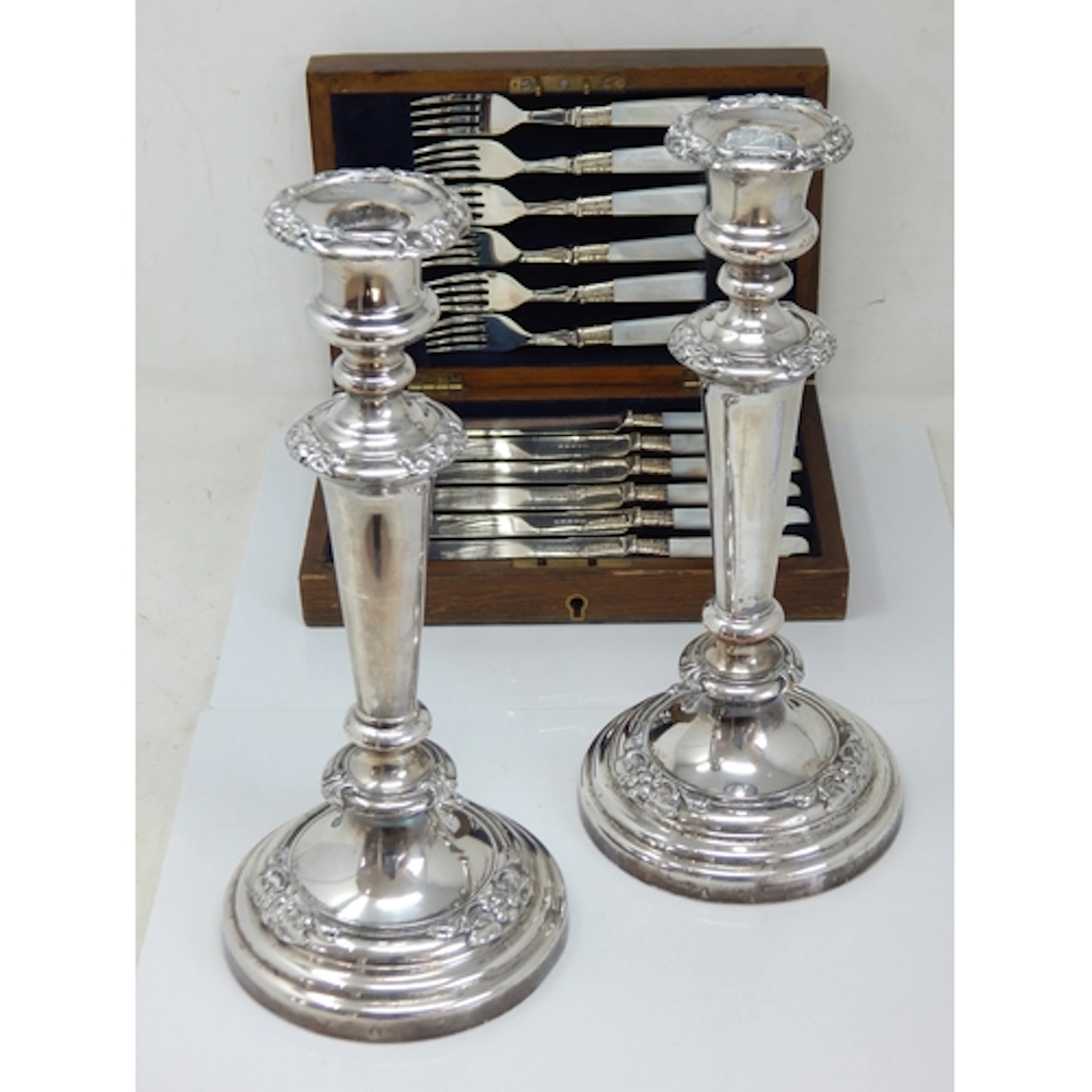 A Pair of 19th Century Silver Plated Candlesticks with Remov...