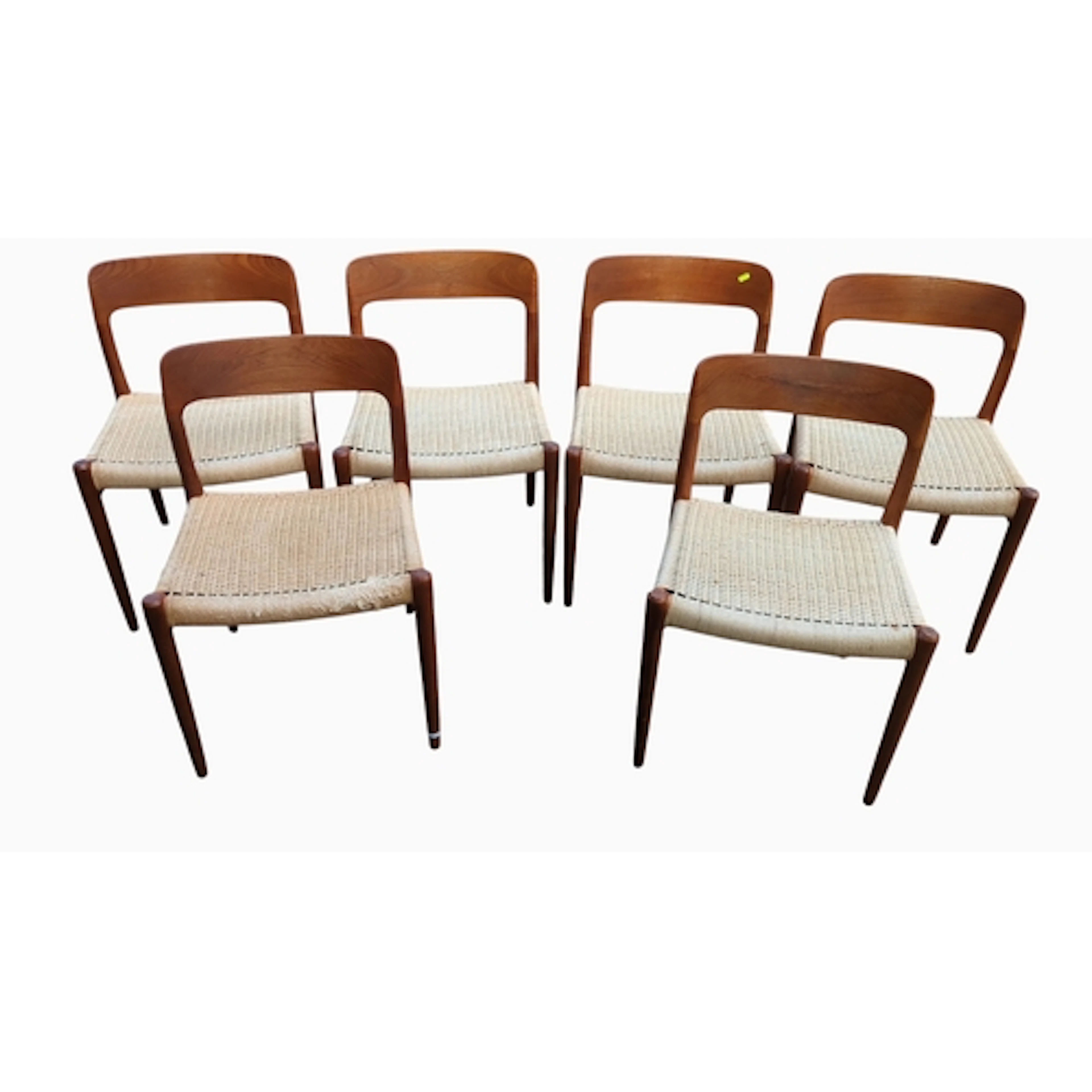 Six 1960's Danish teak dining chairs with woven cord seats, ...