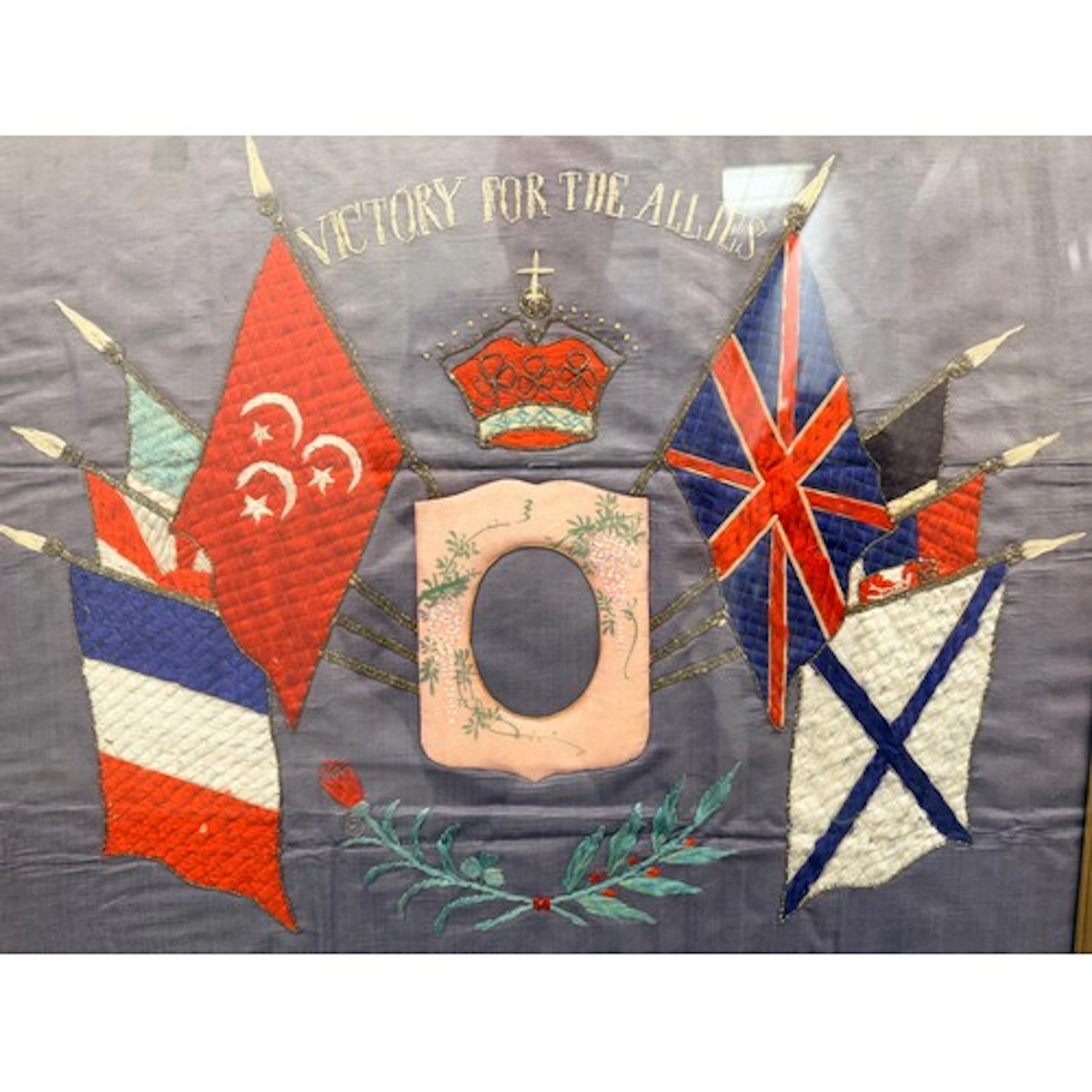 WW1 British Sweetheart Needlework Panel "Victory to the Alli...