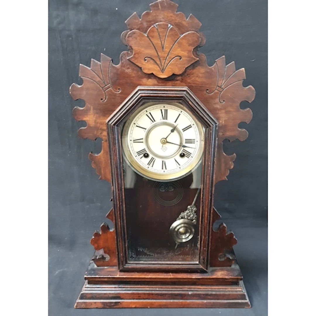 ANSONIA GINGERBREAD CLOCK featuring intricate carved wooded ...