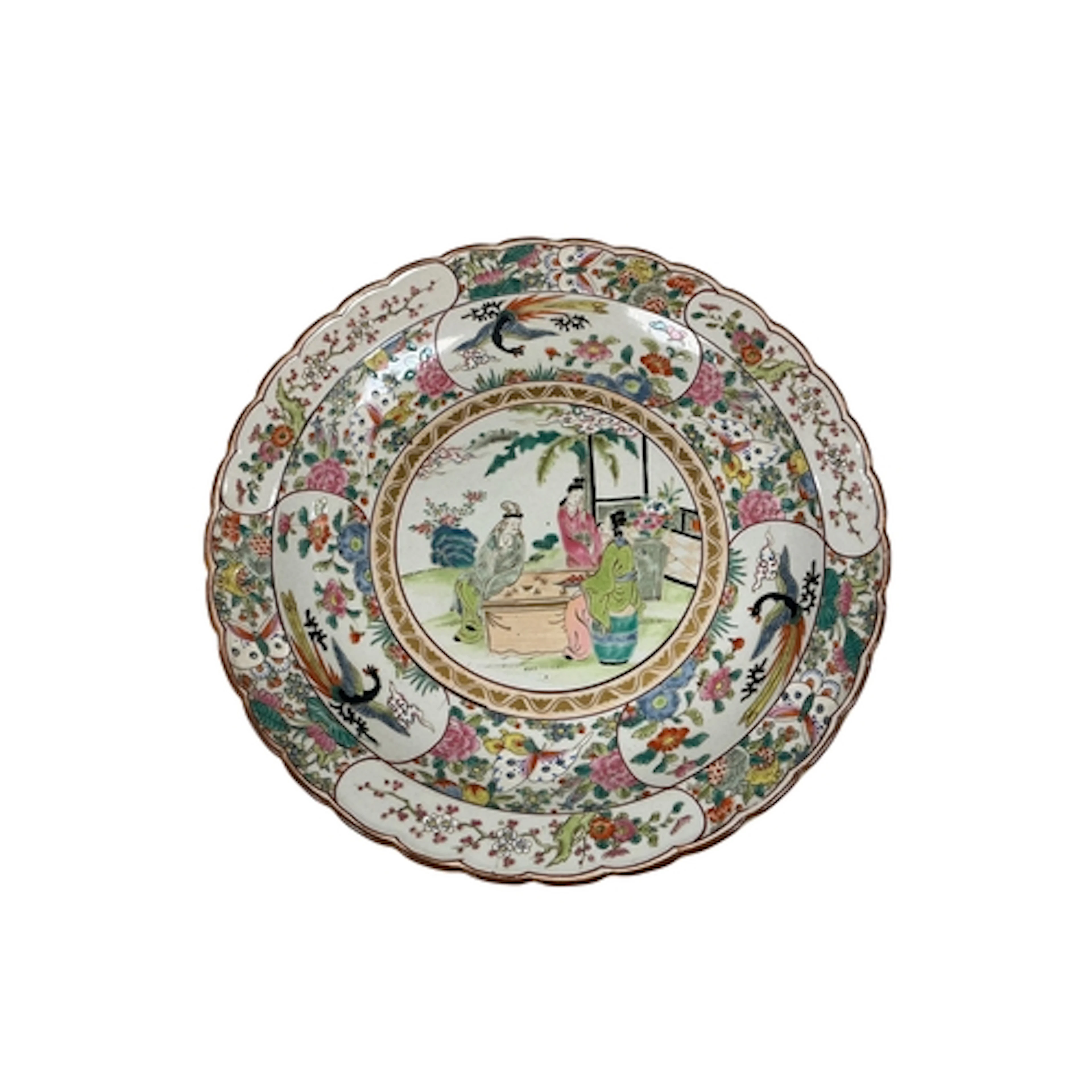 A Japanese porcelain charger, decorated in polychrome enamel...